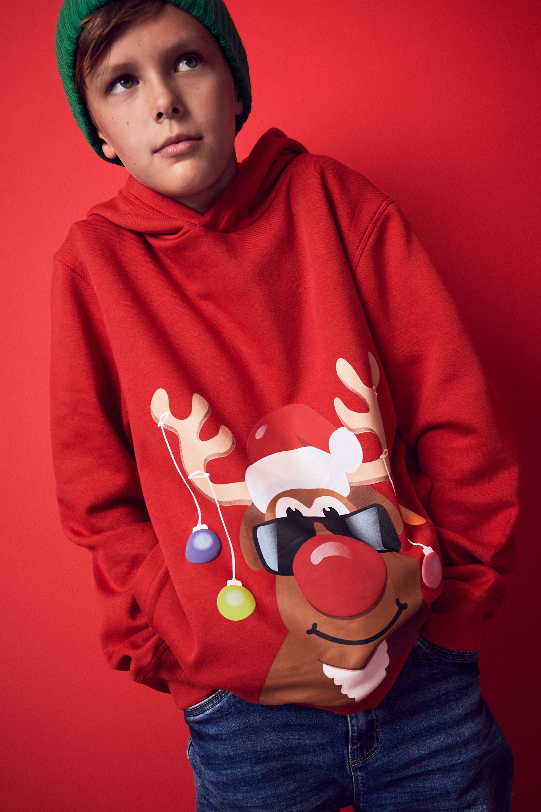 Red Reindeer Christmas Hoodie (3-16yrs)