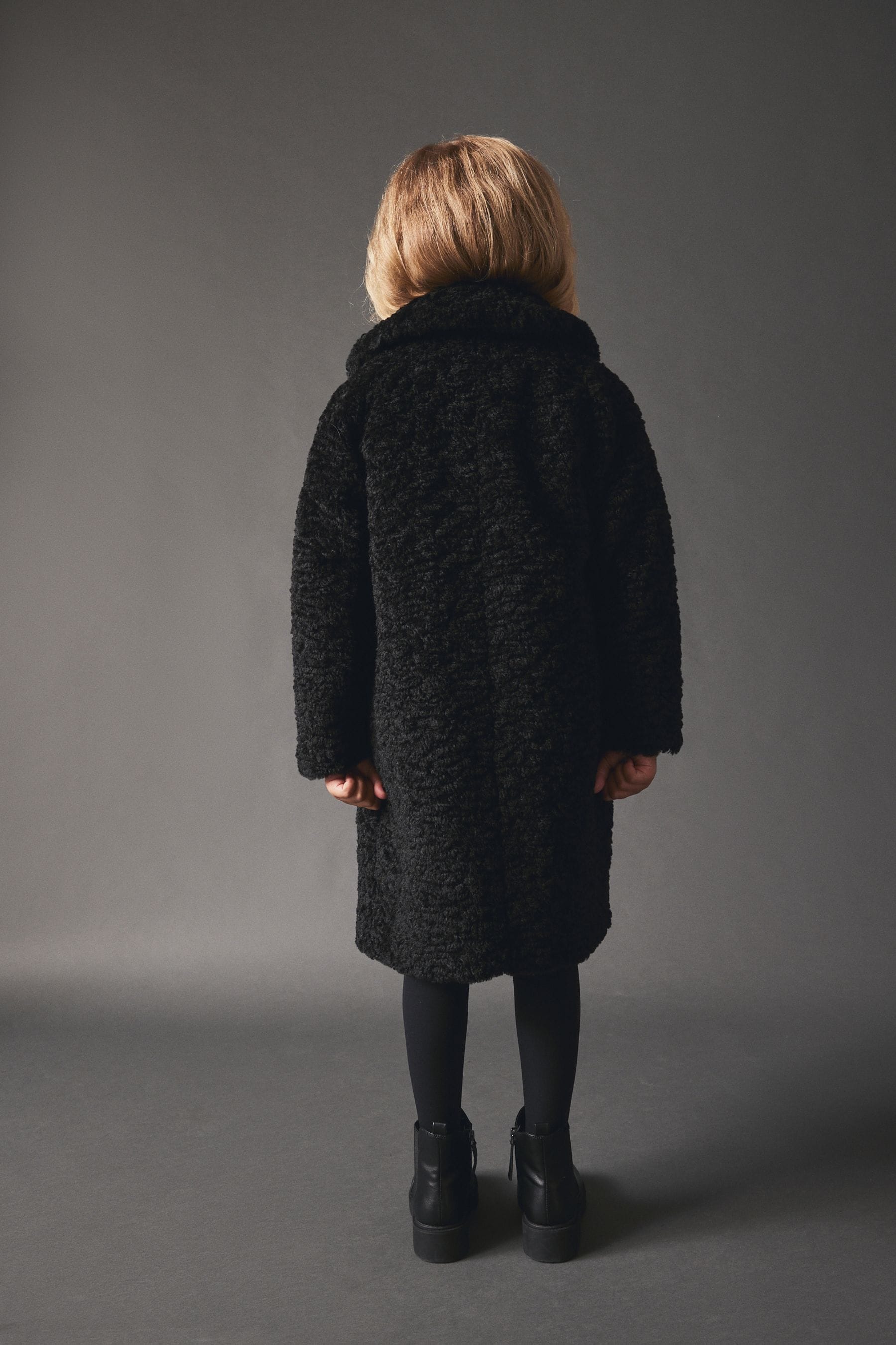 Black Longline Teddy Borg Fleece Coat (3-16yrs)