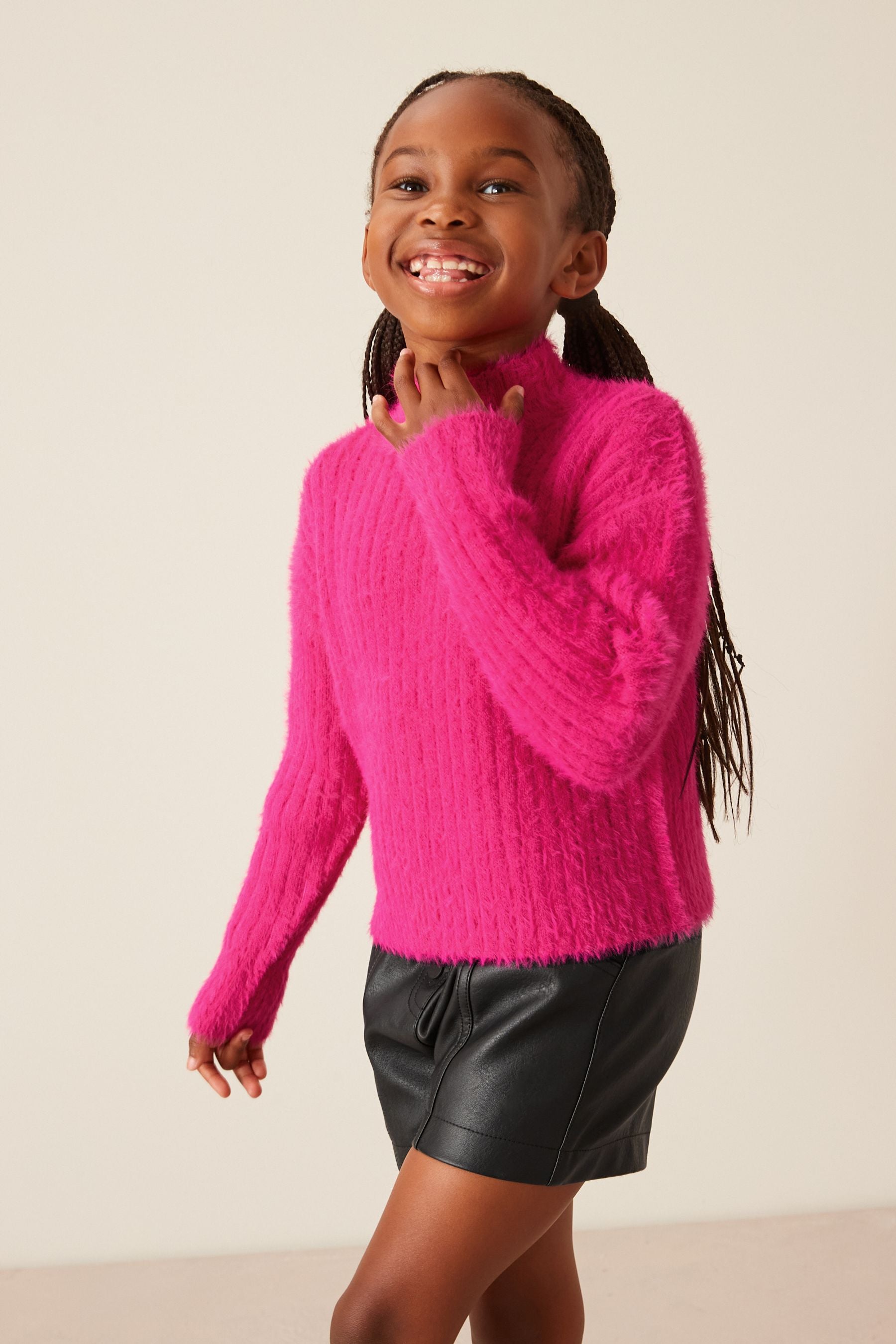 Bright Pink Funnel Neck Cosy Jumper (3-16yrs)