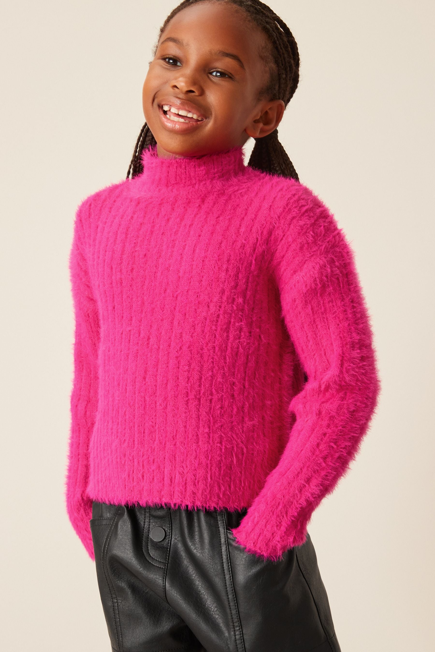 Bright Pink Funnel Neck Cosy Jumper (3-16yrs)