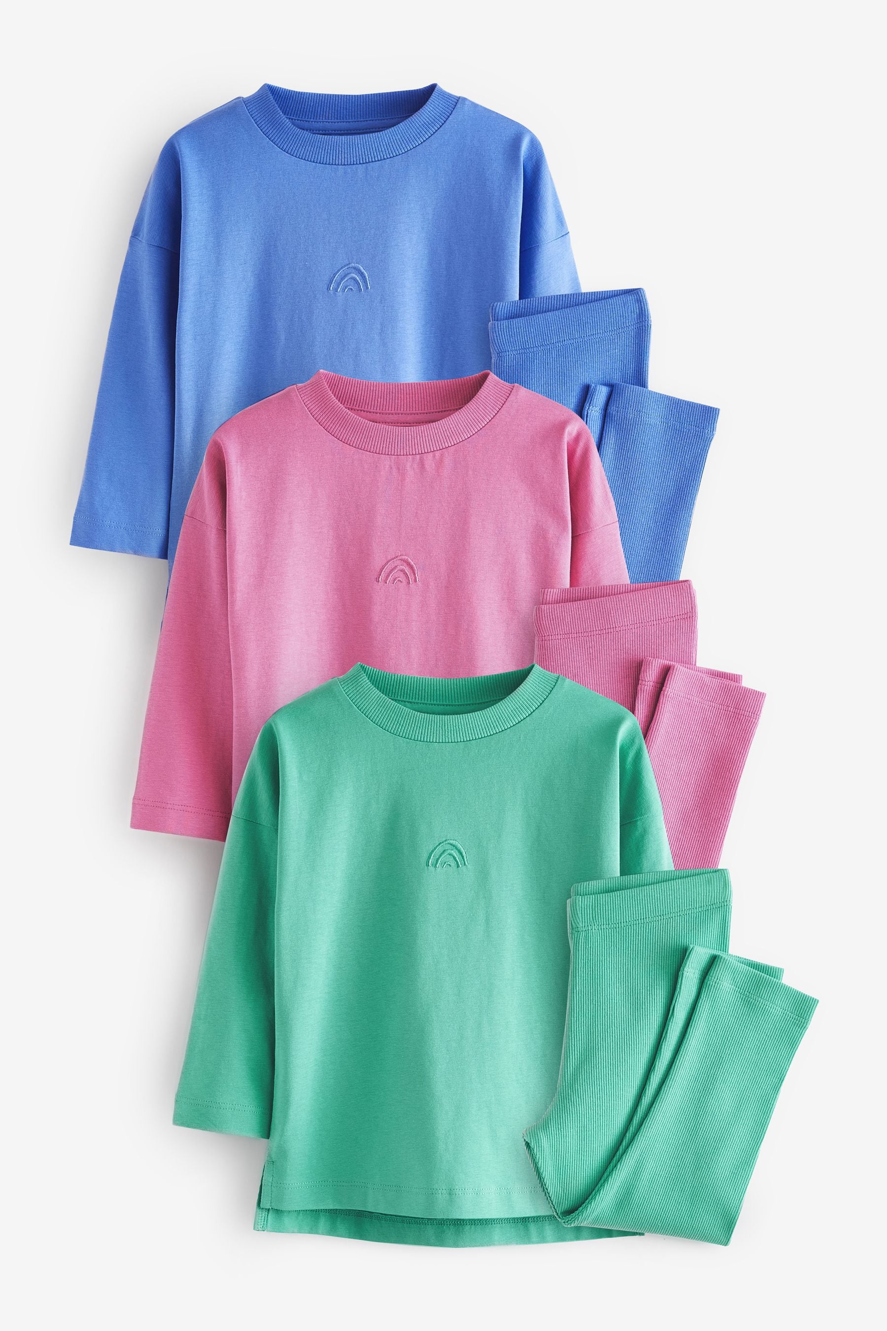 Blue/Green/Pink Pyjamas 3 Pack (9mths-12yrs)