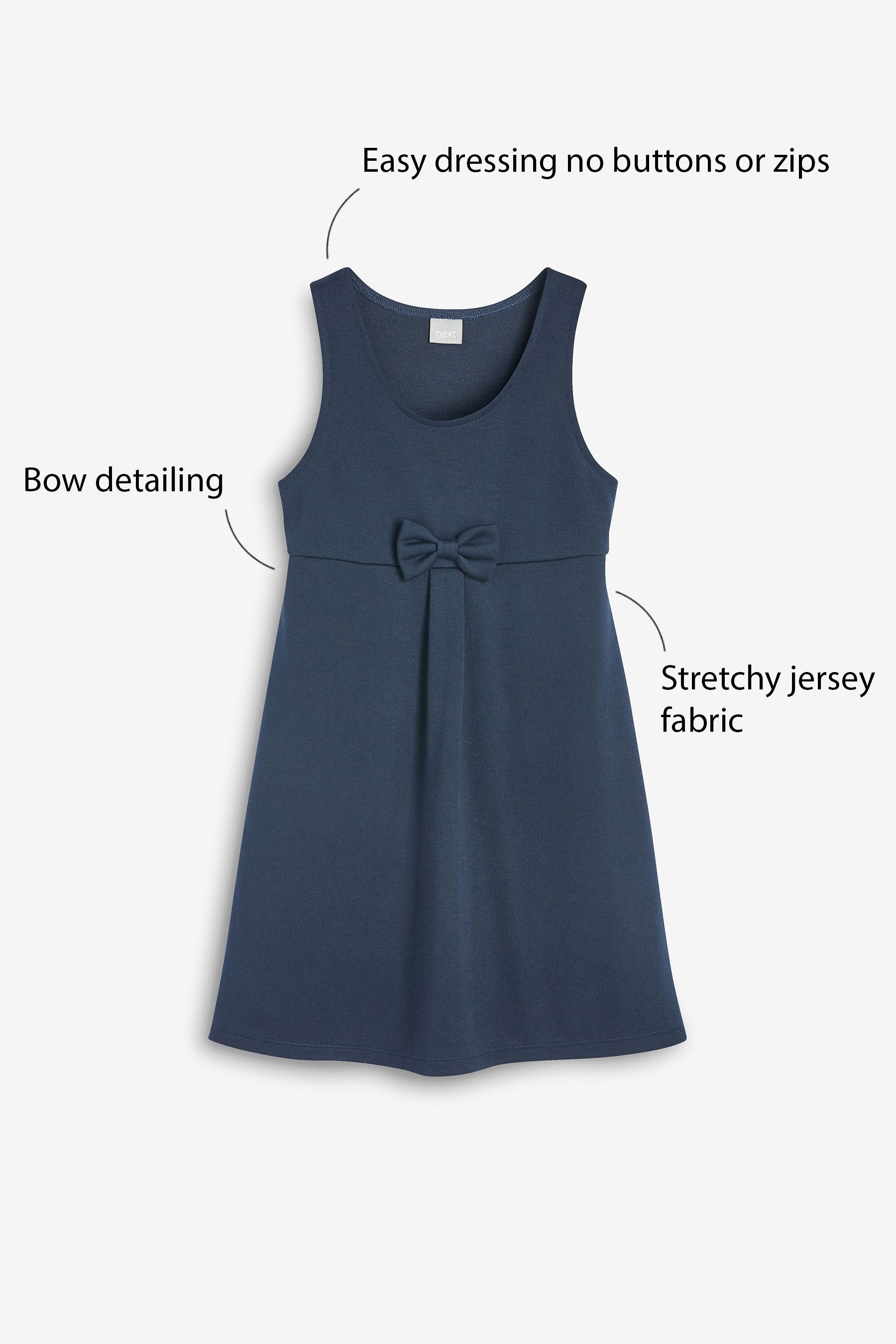 Navy Jersey Stretch Bow School Pinafore (3-14yrs)