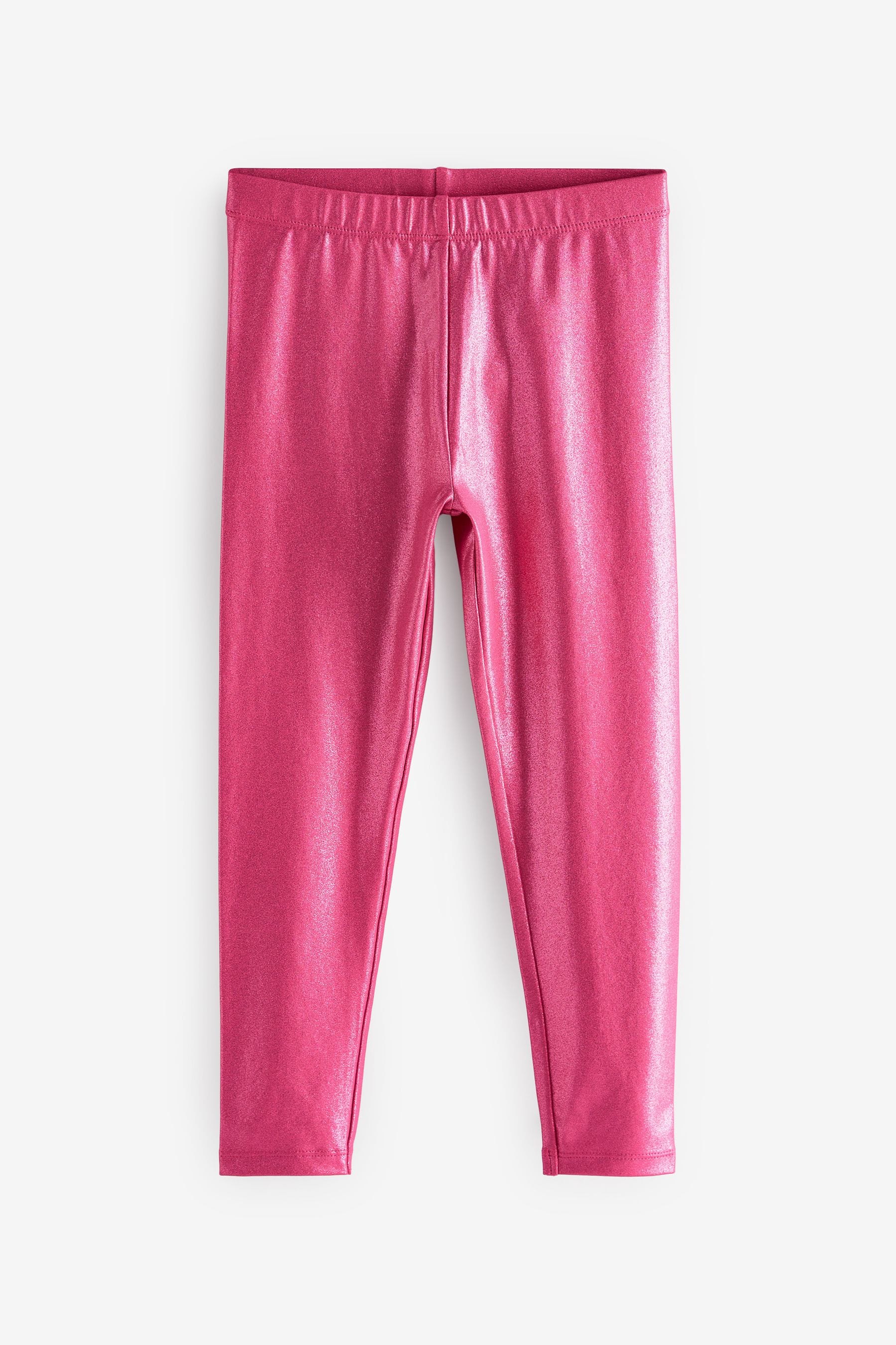 Pink Metallic High Shine Shiny Coated Leggings (3-16yrs)