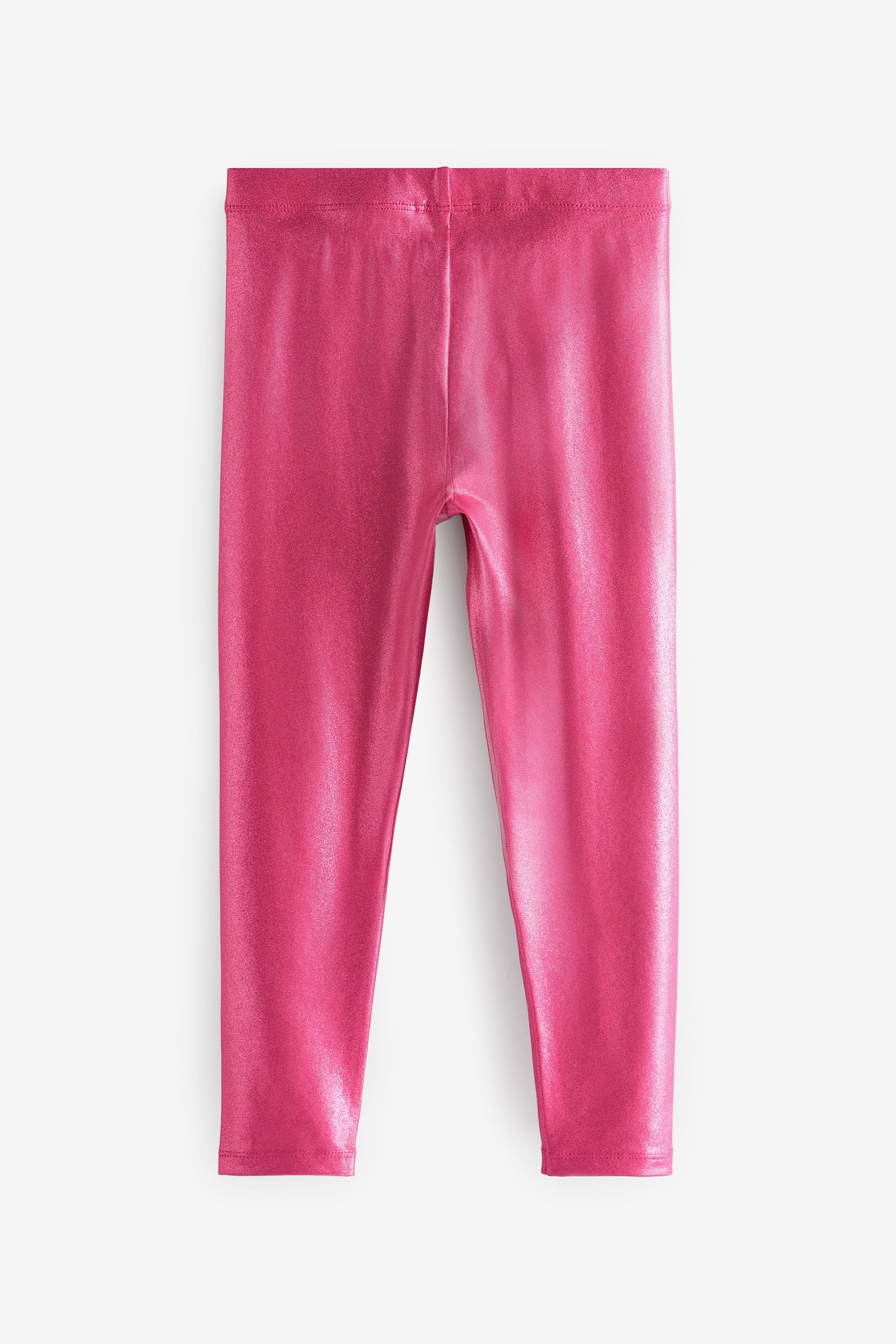 Pink Metallic High Shine Shiny Coated Leggings (3-16yrs)