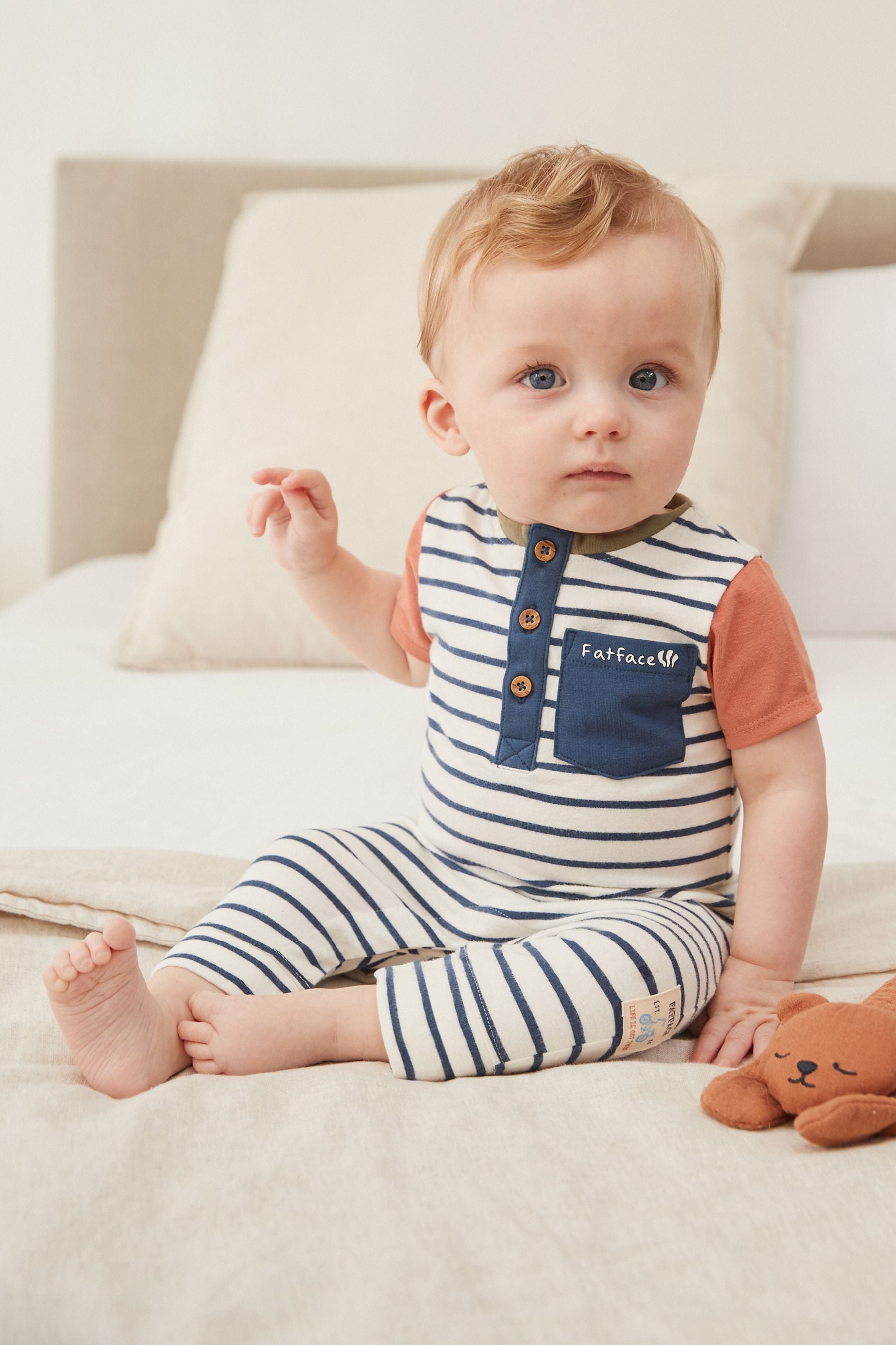 FatFace Baby Navy/White Crew Stripe Romper