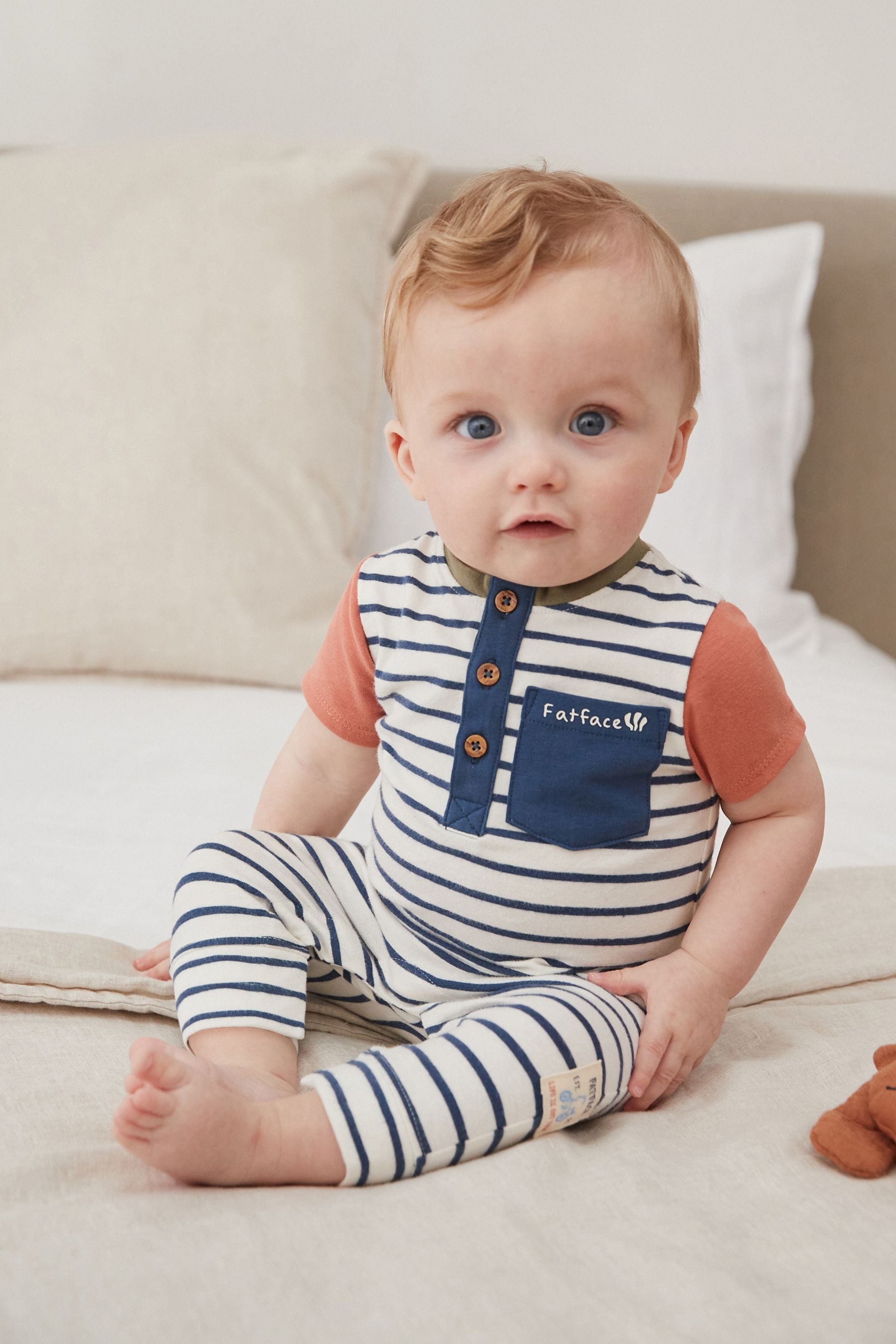 FatFace Baby Navy/White Crew Stripe Romper