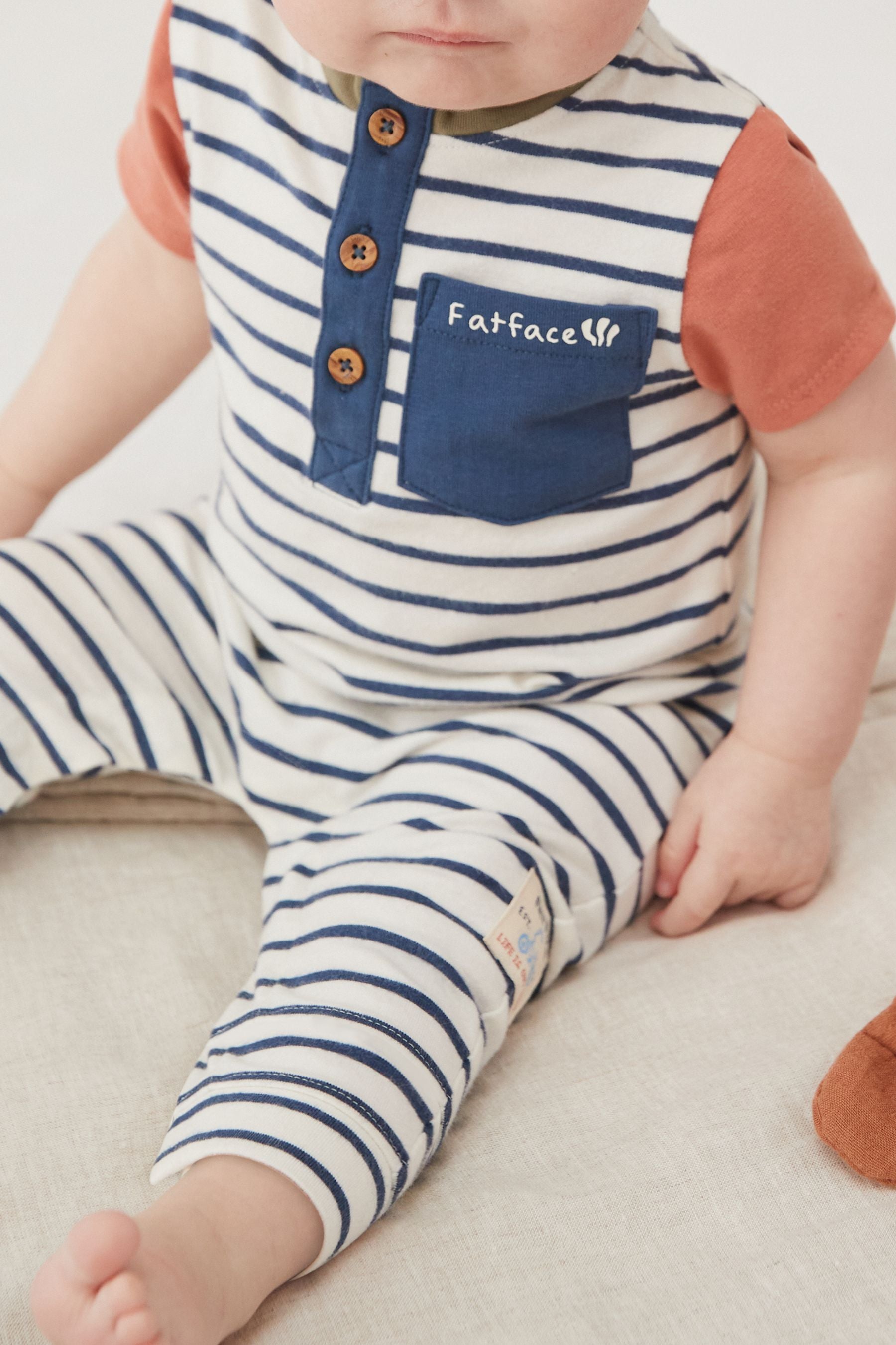 FatFace Baby Navy/White Crew Stripe Romper