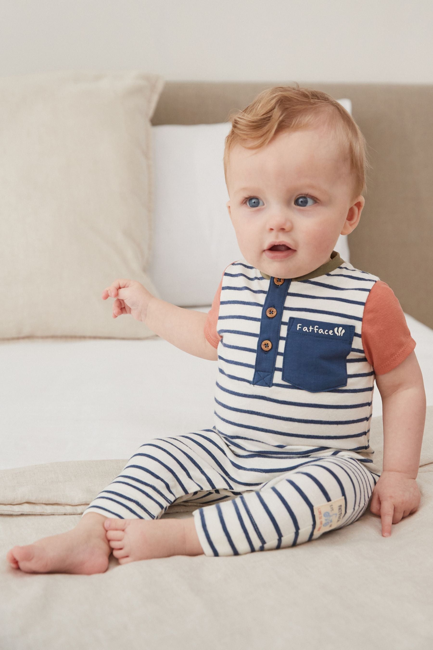 FatFace Baby Navy/White Crew Stripe Romper