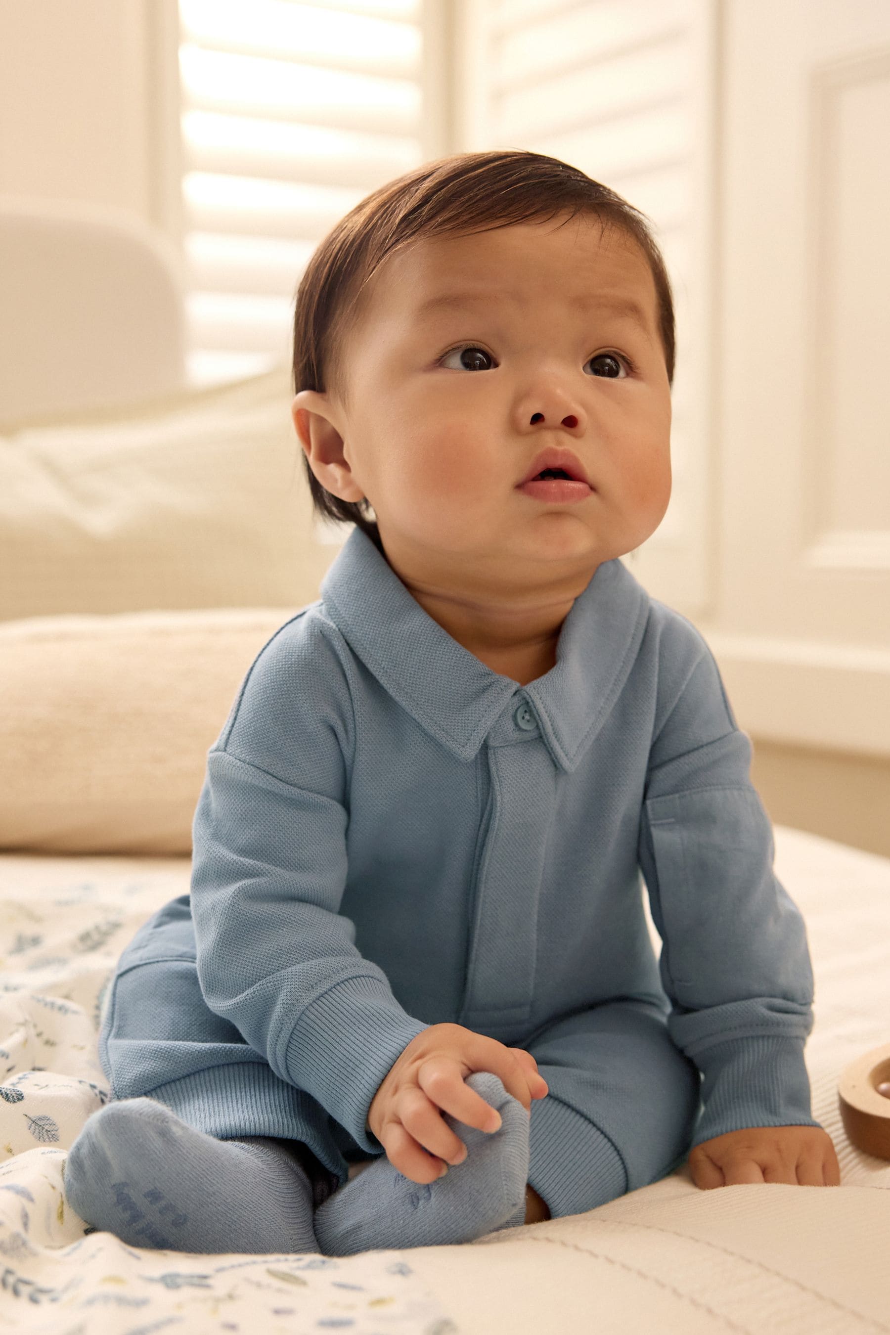 Navy Blue Baby Sweat Collar Romper