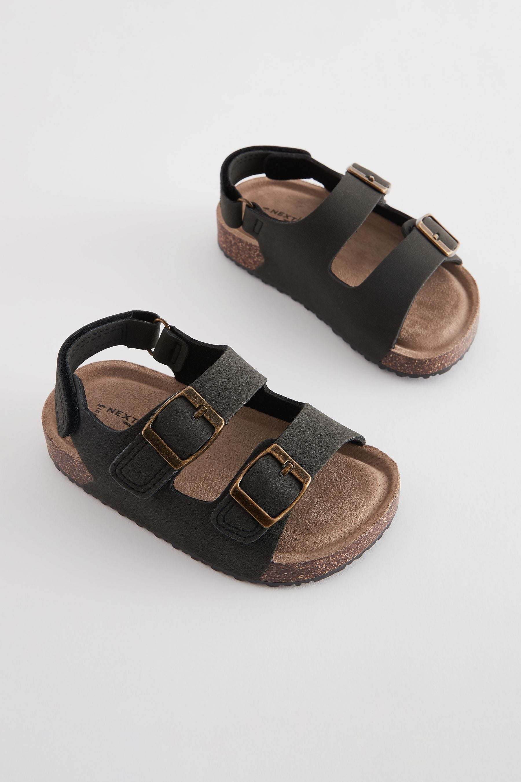 Black Double Buckle Cushioned Footbed Sandals