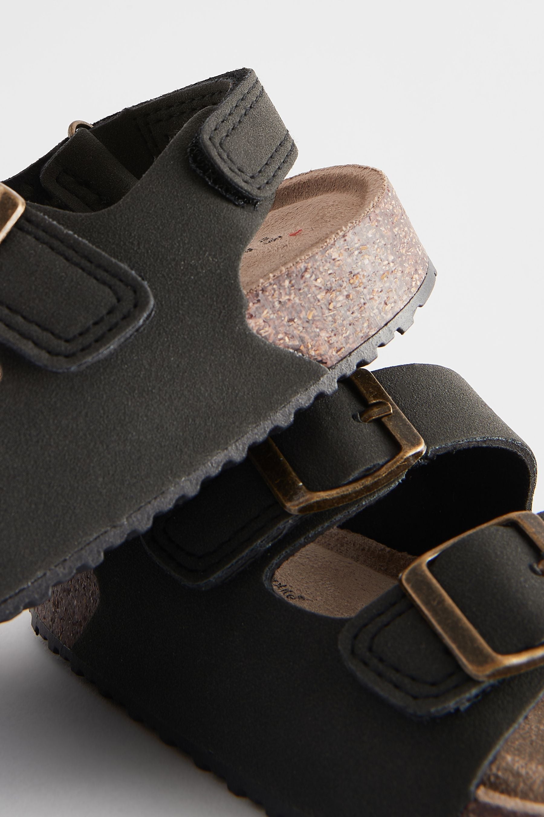 Black Double Buckle Cushioned Footbed Sandals