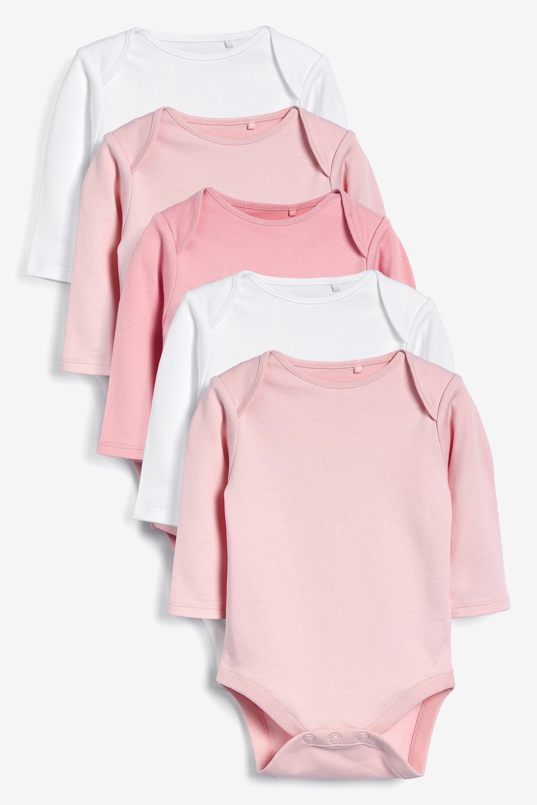 Pink/White Essential Long Sleeve Baby Bodysuits 5 Pack