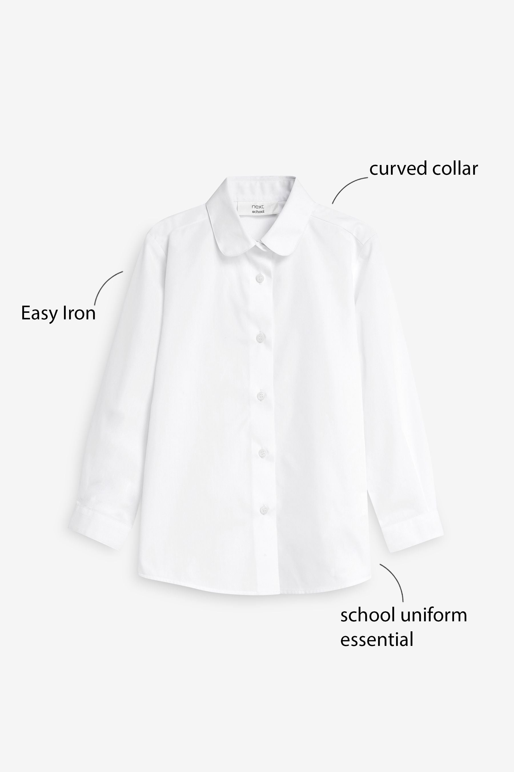 White 2 Pack Long Sleeve Curved Collar School Shirt (3-16yrs)