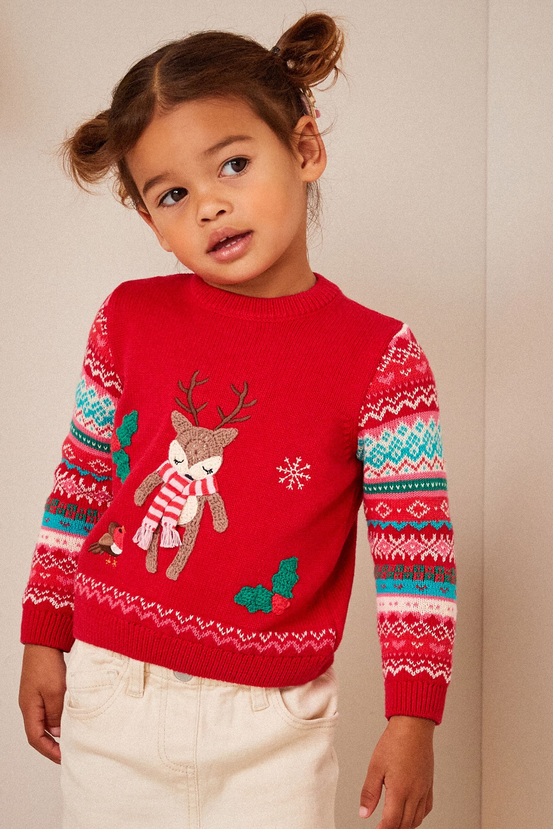 Red Deer Fairisle Pattern Jumper (3mths-7yrs)