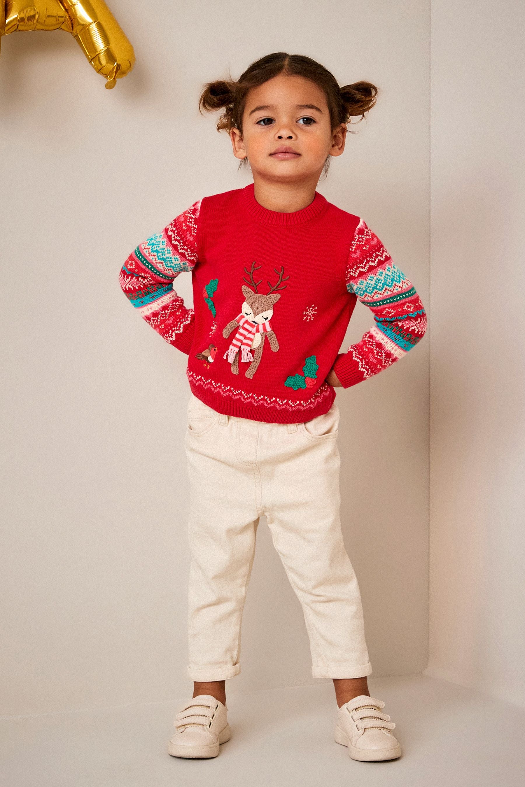 Red Deer Fairisle Pattern Jumper (3mths-7yrs)