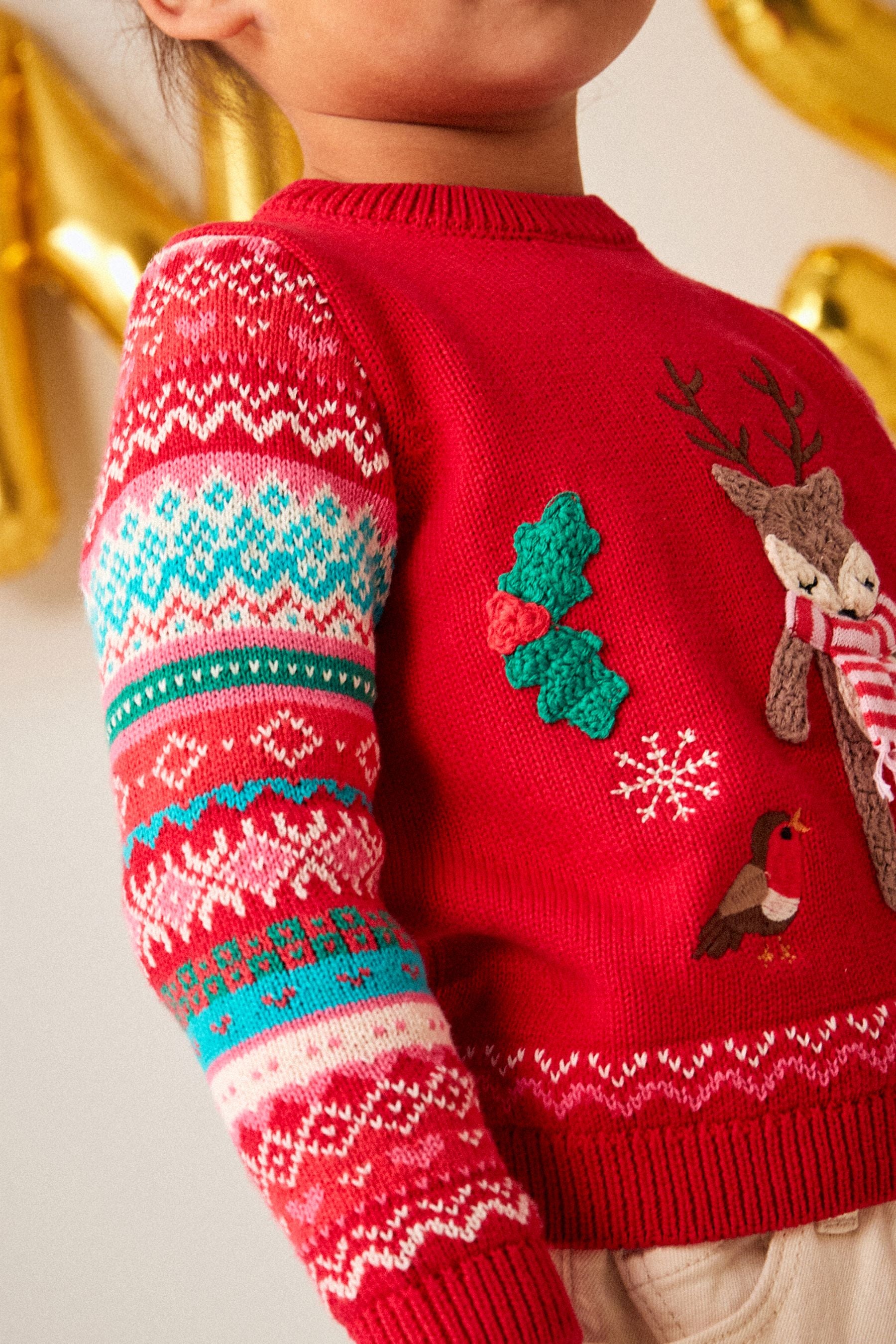 Red Deer Fairisle Pattern Jumper (3mths-7yrs)