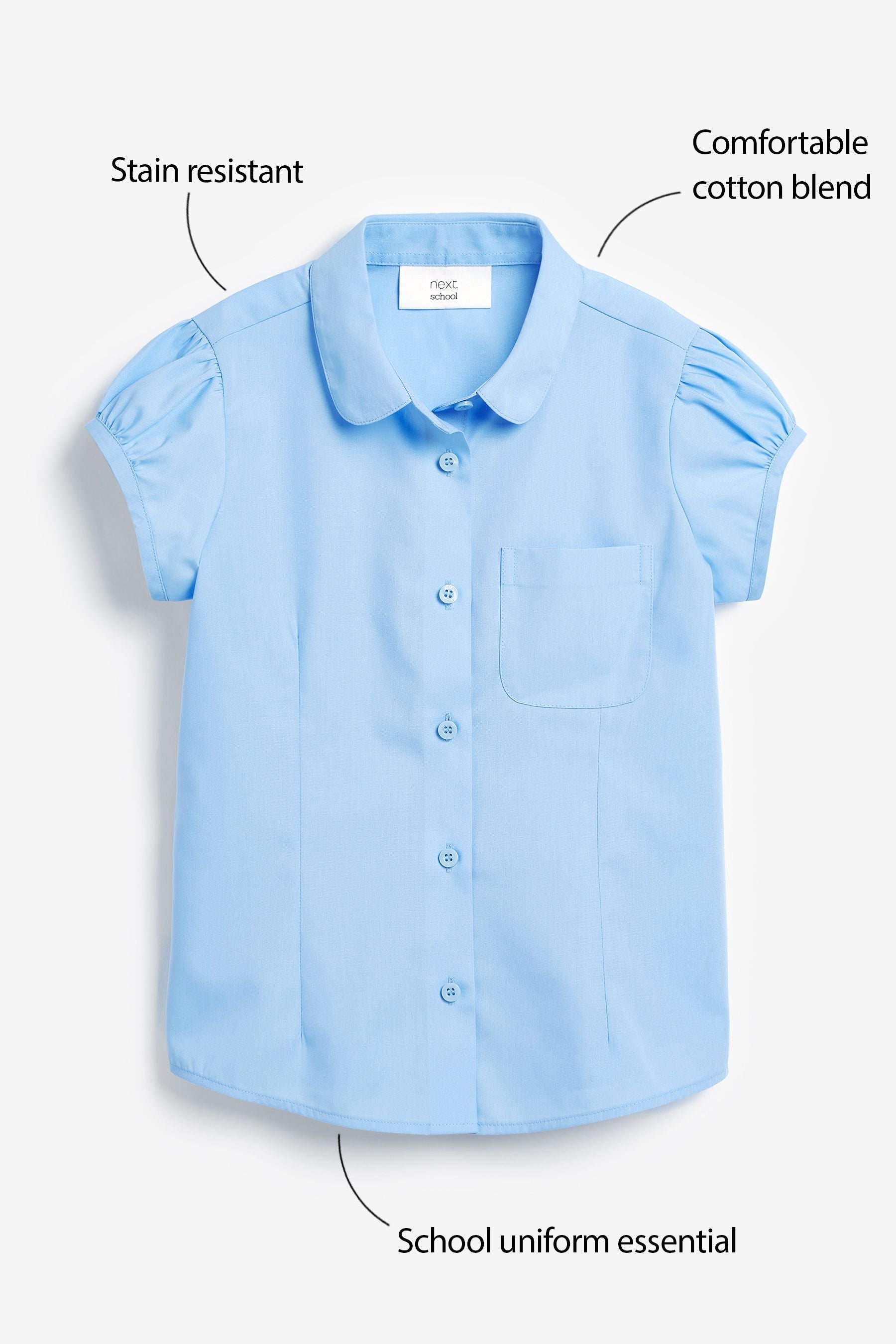 Blue Puff Sleeve School Blouse (3-16yrs)