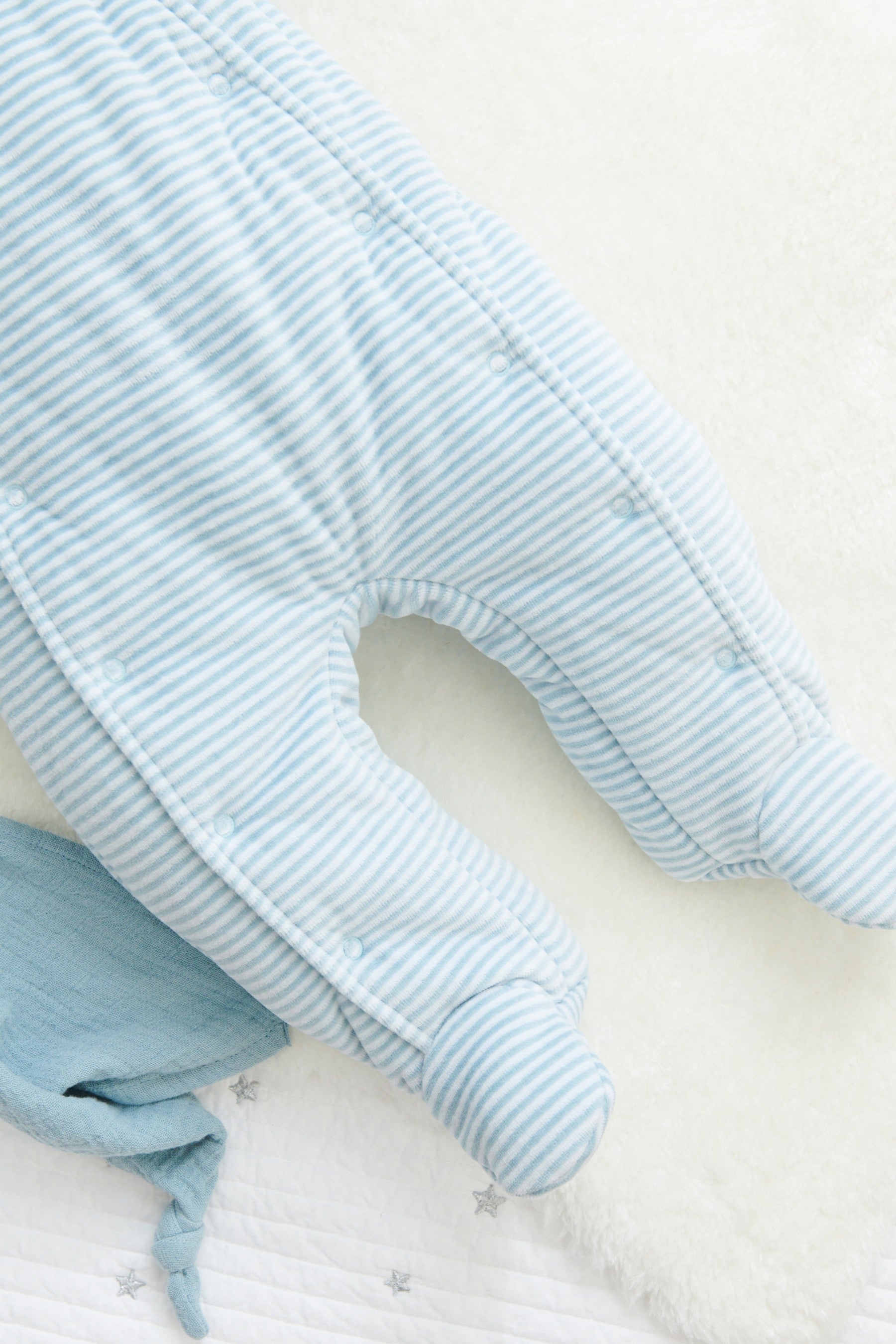 Blue Striped Velour Baby All-In-One Pramsuit (0mths-2yrs)