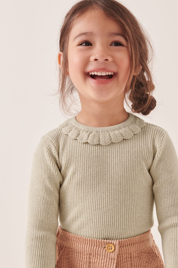 Ecru Cream Marl Frill Neck Jumper (3mths-7yrs)