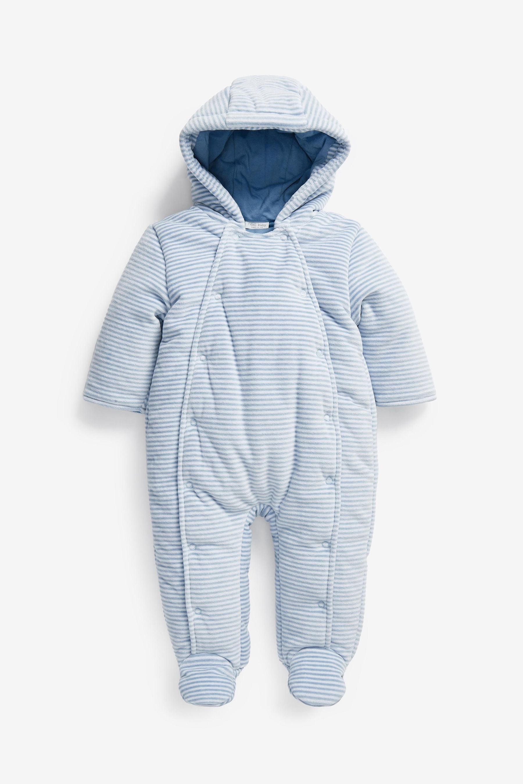 Blue Striped Velour Baby All-In-One Pramsuit (0mths-2yrs)