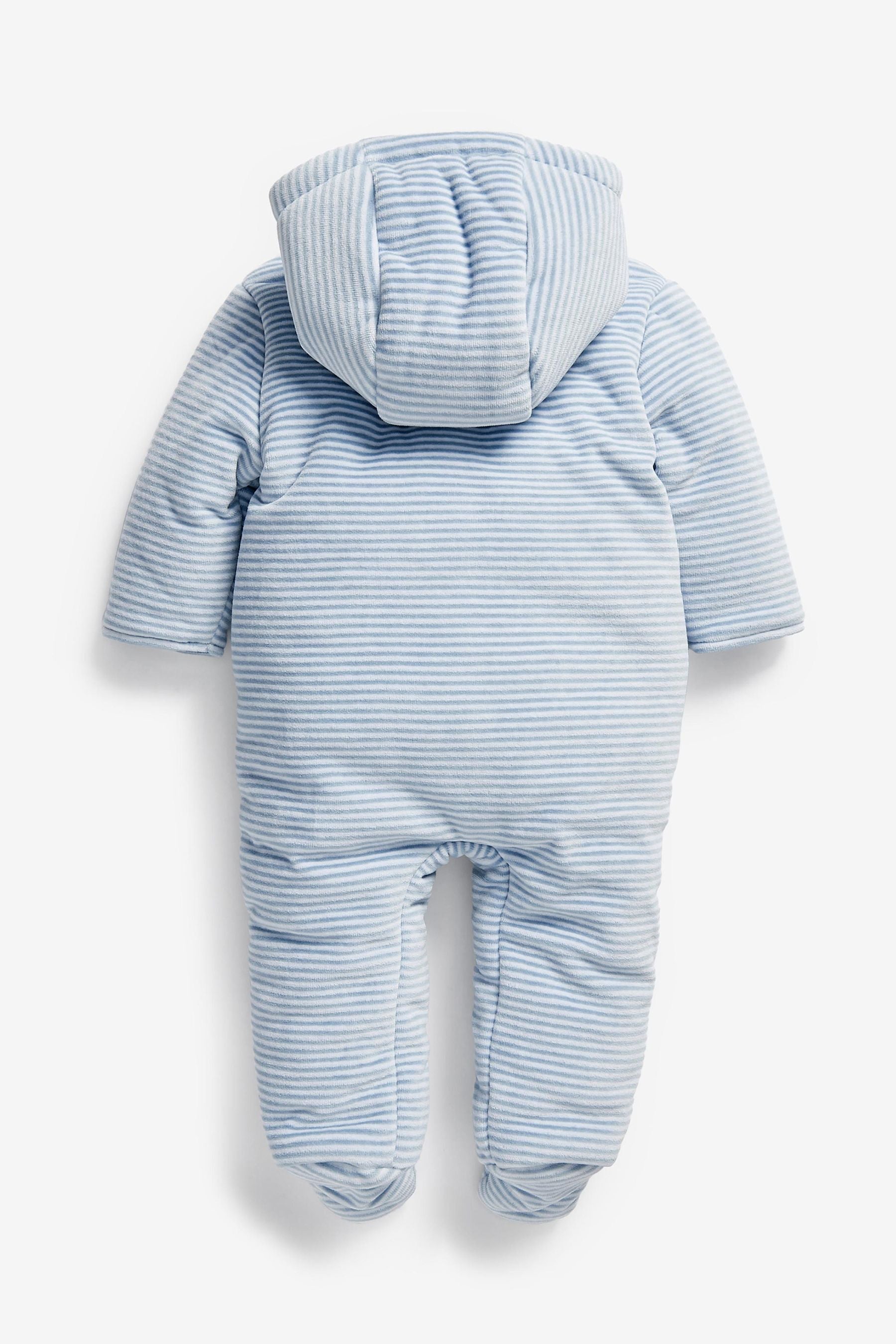 Blue Striped Velour Baby All-In-One Pramsuit (0mths-2yrs)