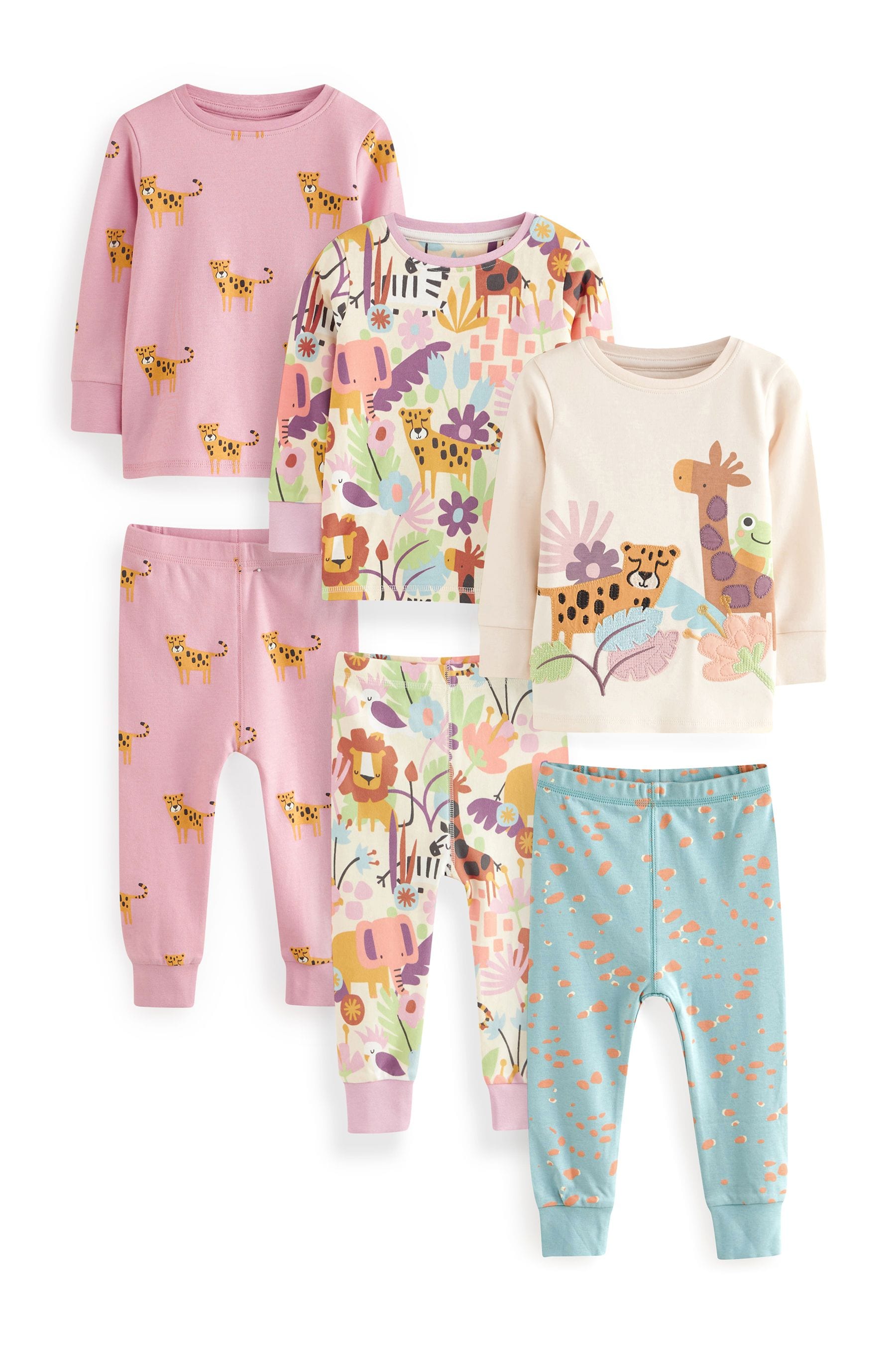 Multi Safari Animal Pyjamas 3 Pack (9mths-8yrs)