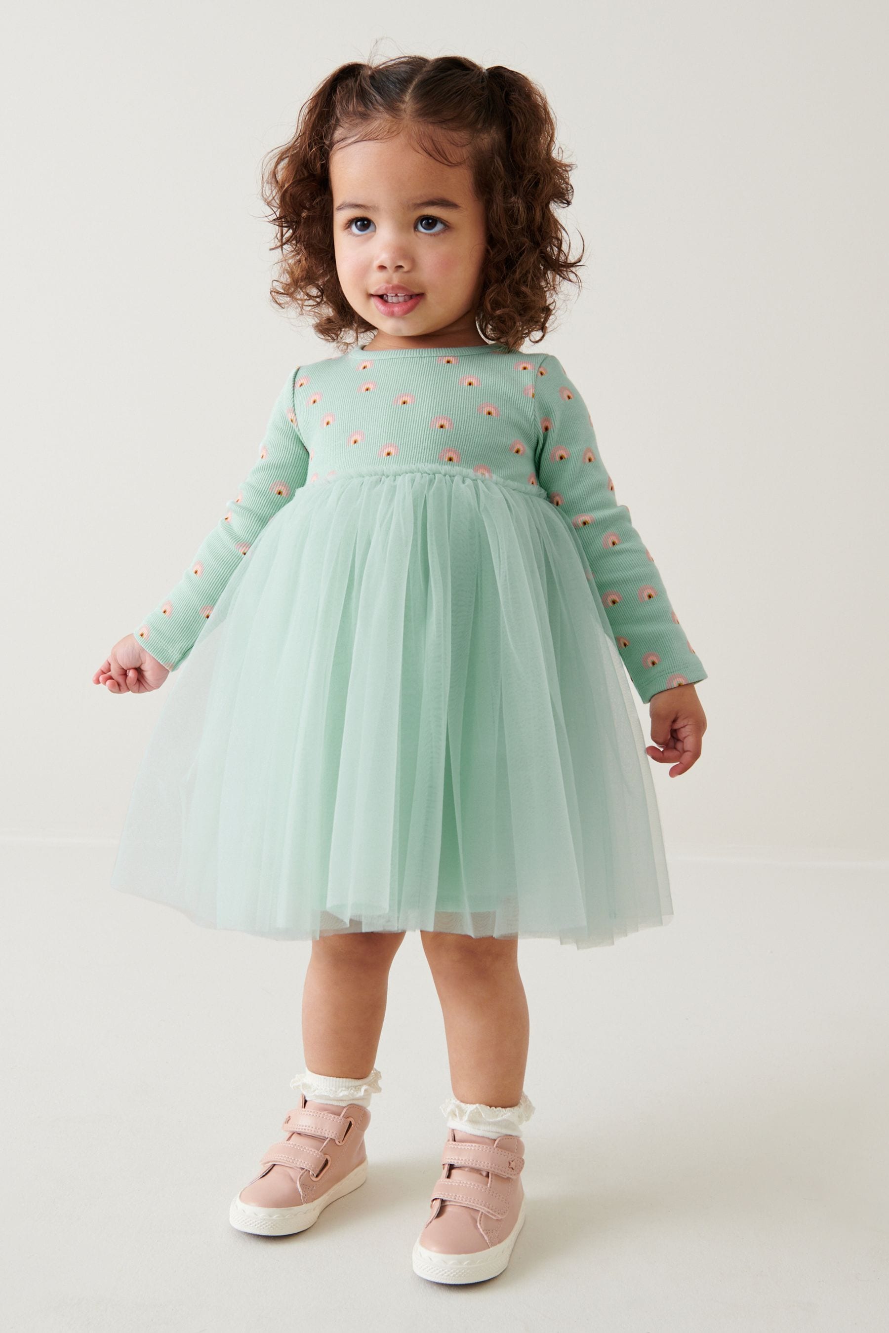 Green Long Sleeve Printed Tutu Dress (3mths-7yrs)