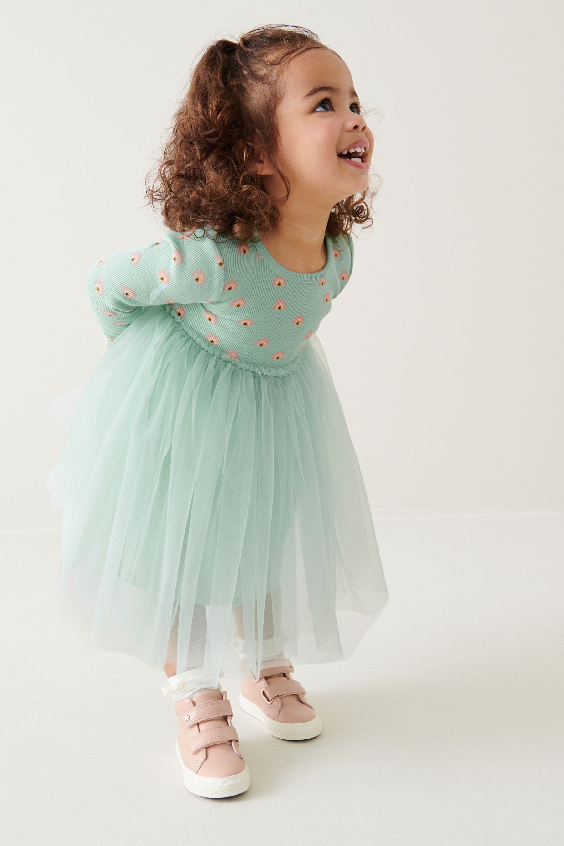 Green Long Sleeve Printed Tutu Dress (3mths-7yrs)