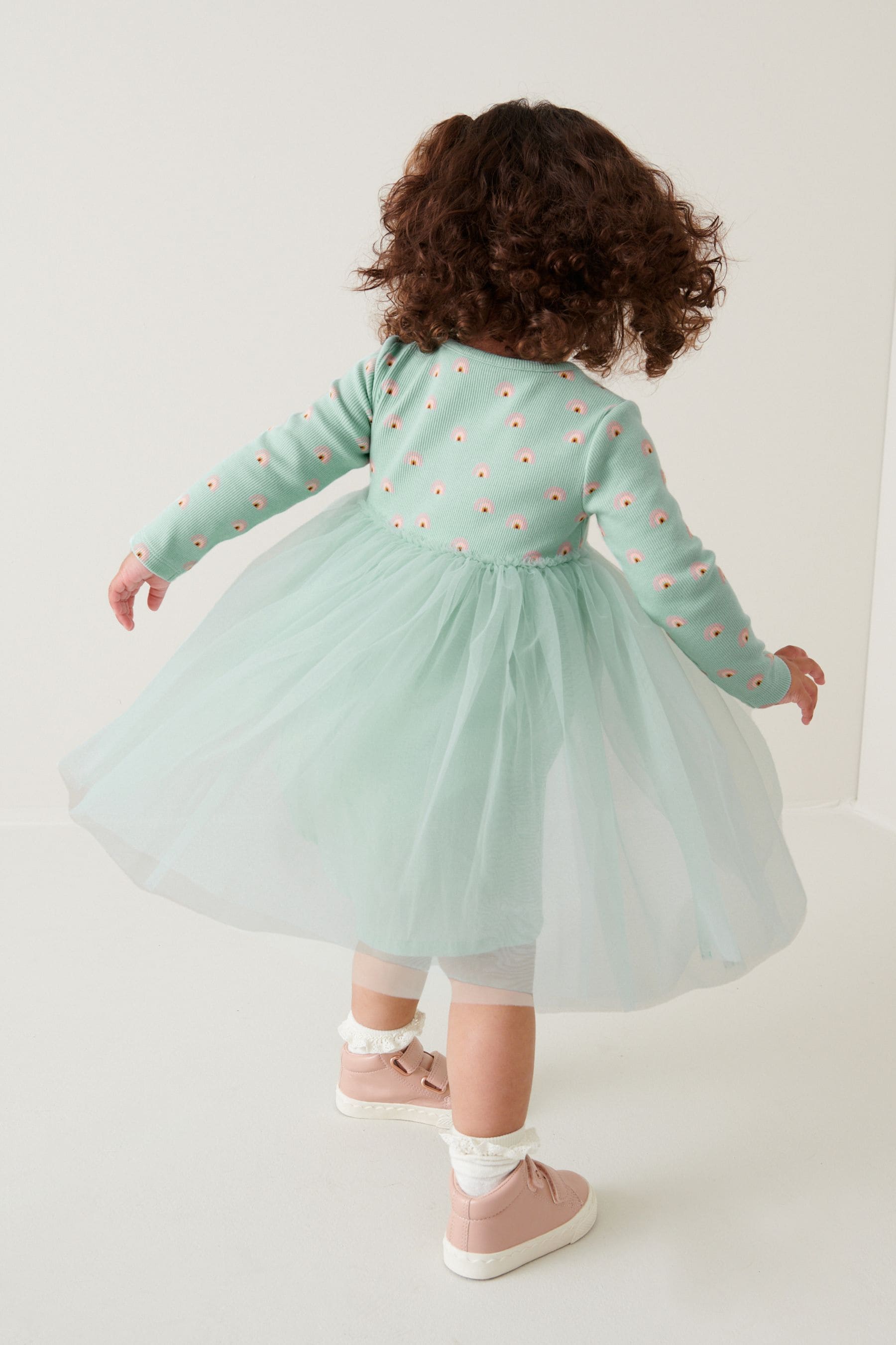 Green Long Sleeve Printed Tutu Dress (3mths-7yrs)