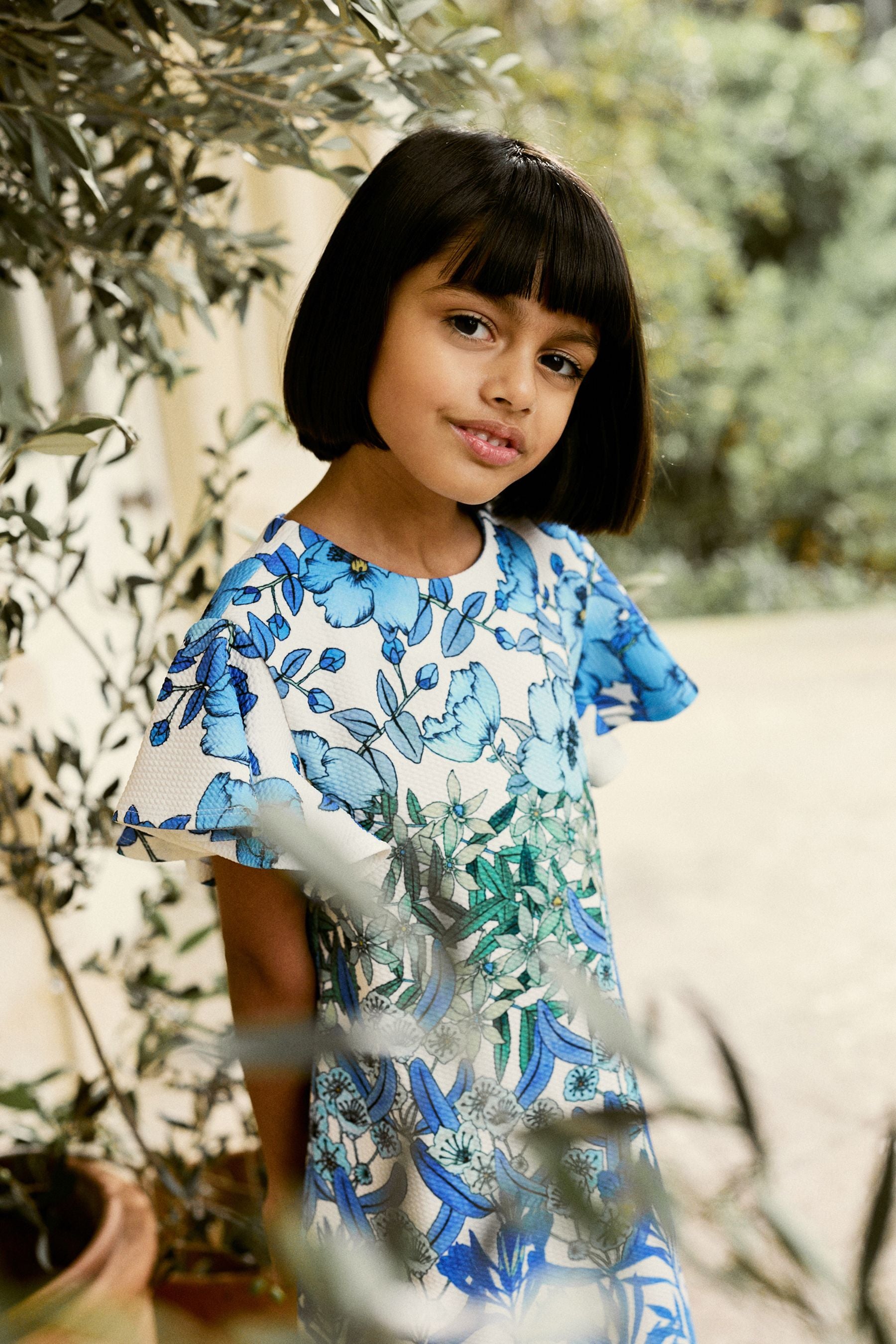 Blue/White Floral Print Ocassion Dress (1.5-16yrs)