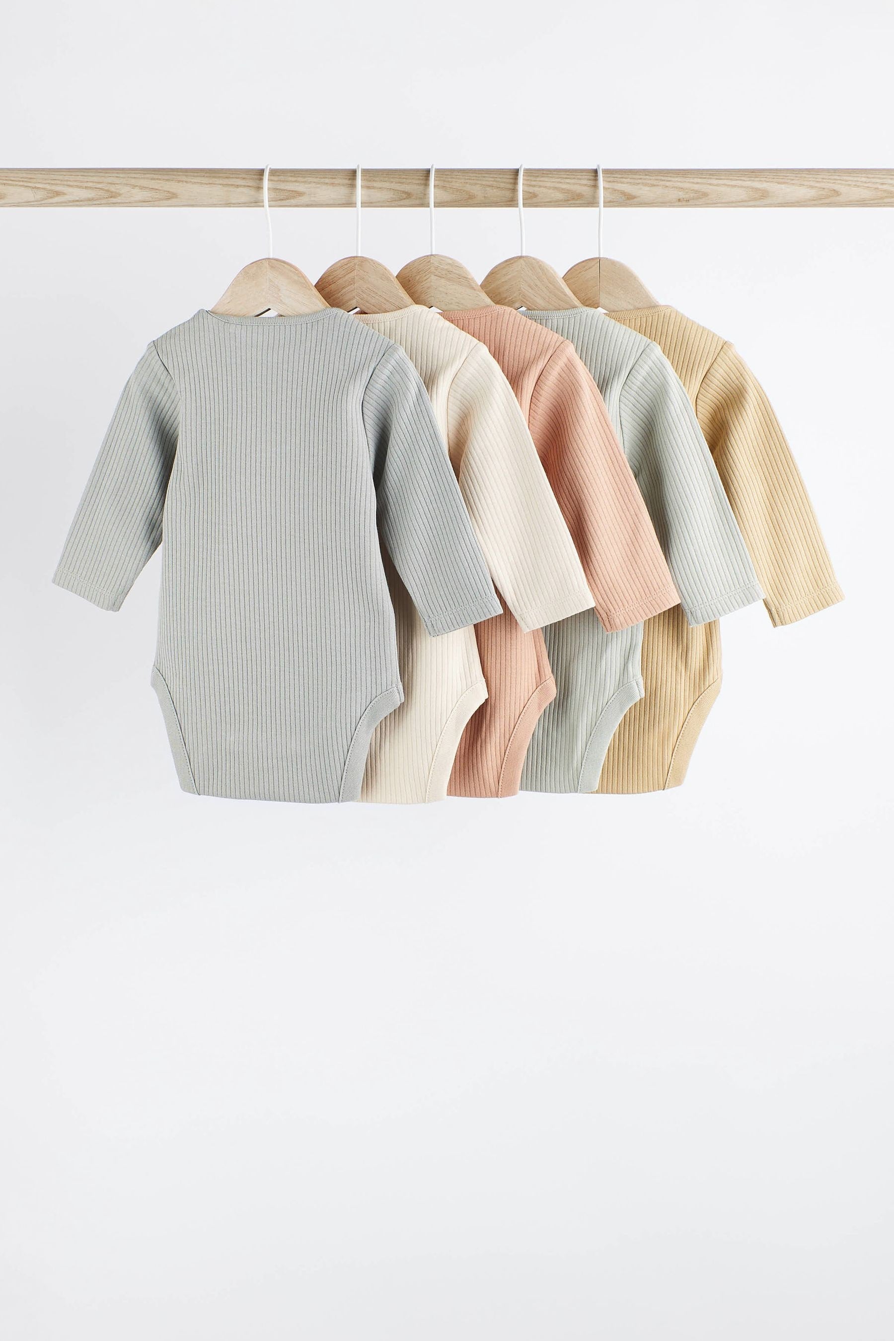 Multi Pastel Baby Long Sleeve Rib Bodysuits 5 Pack