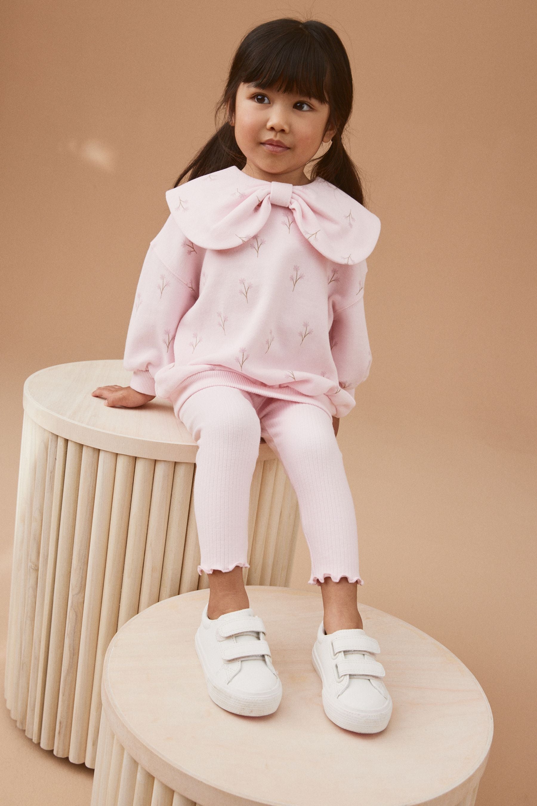 Pink Bow Collar Sweatshirt & Leggings Set (3mths-7yrs)