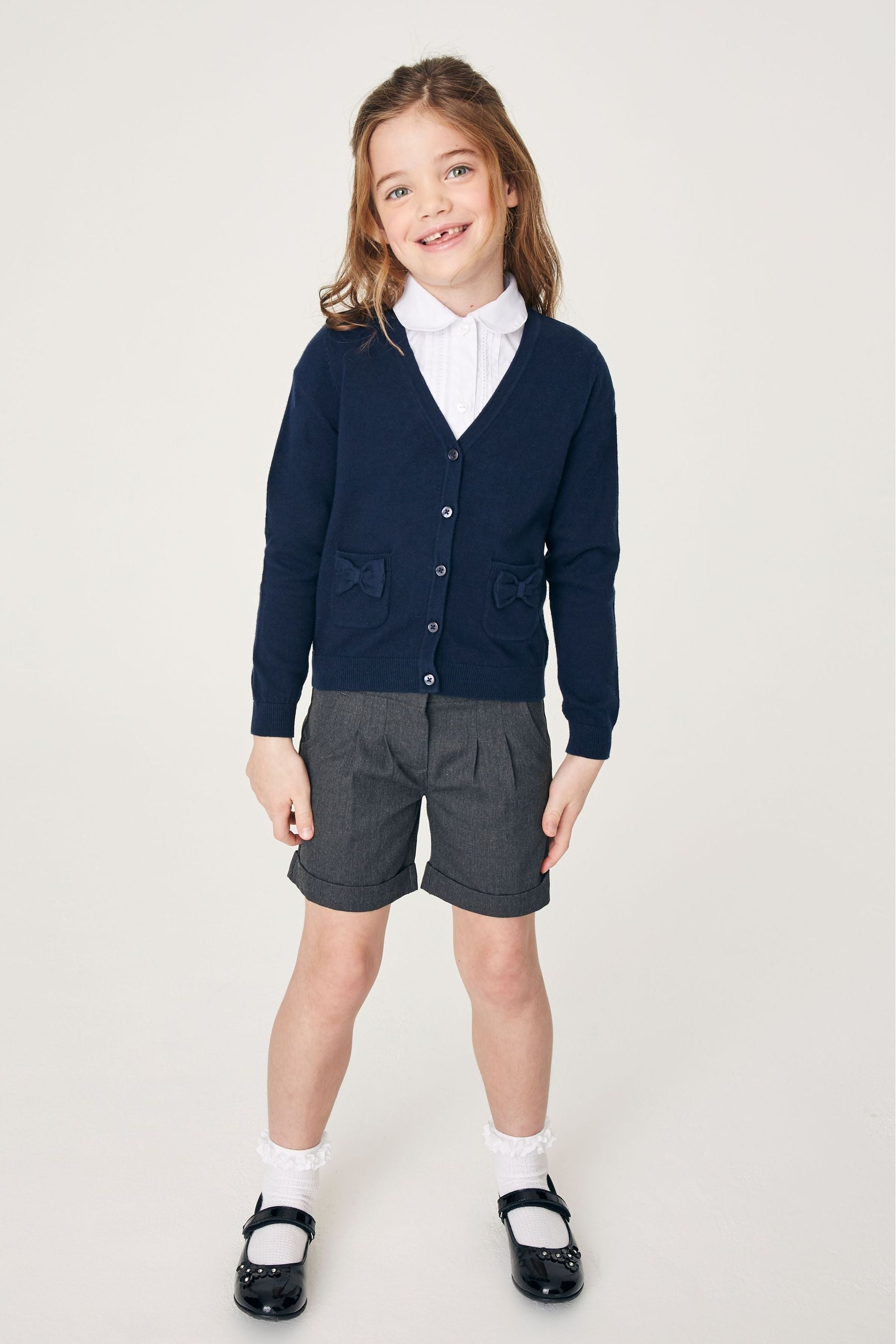 Navy Blue Cotton Rich Bow Pocket School Cardigan (3-16yrs)