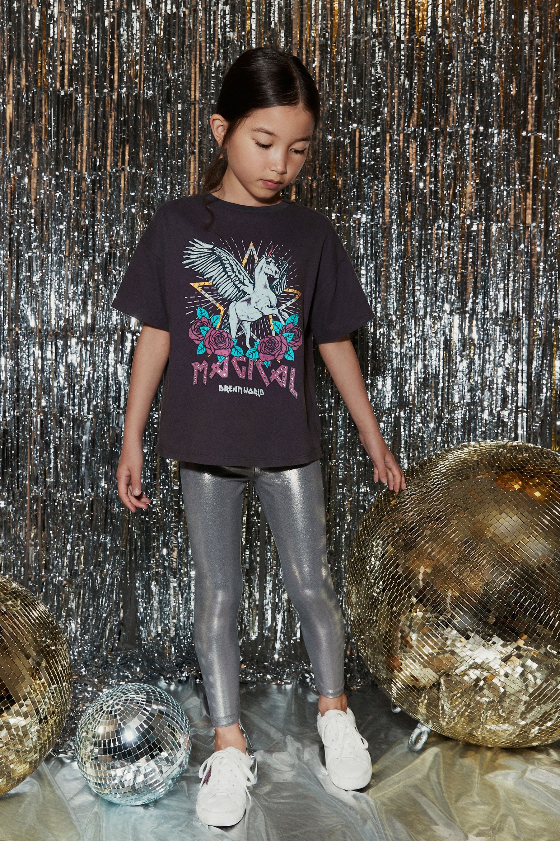 Silver Metallic High Shine Shiny Coated Leggings (3-16yrs)