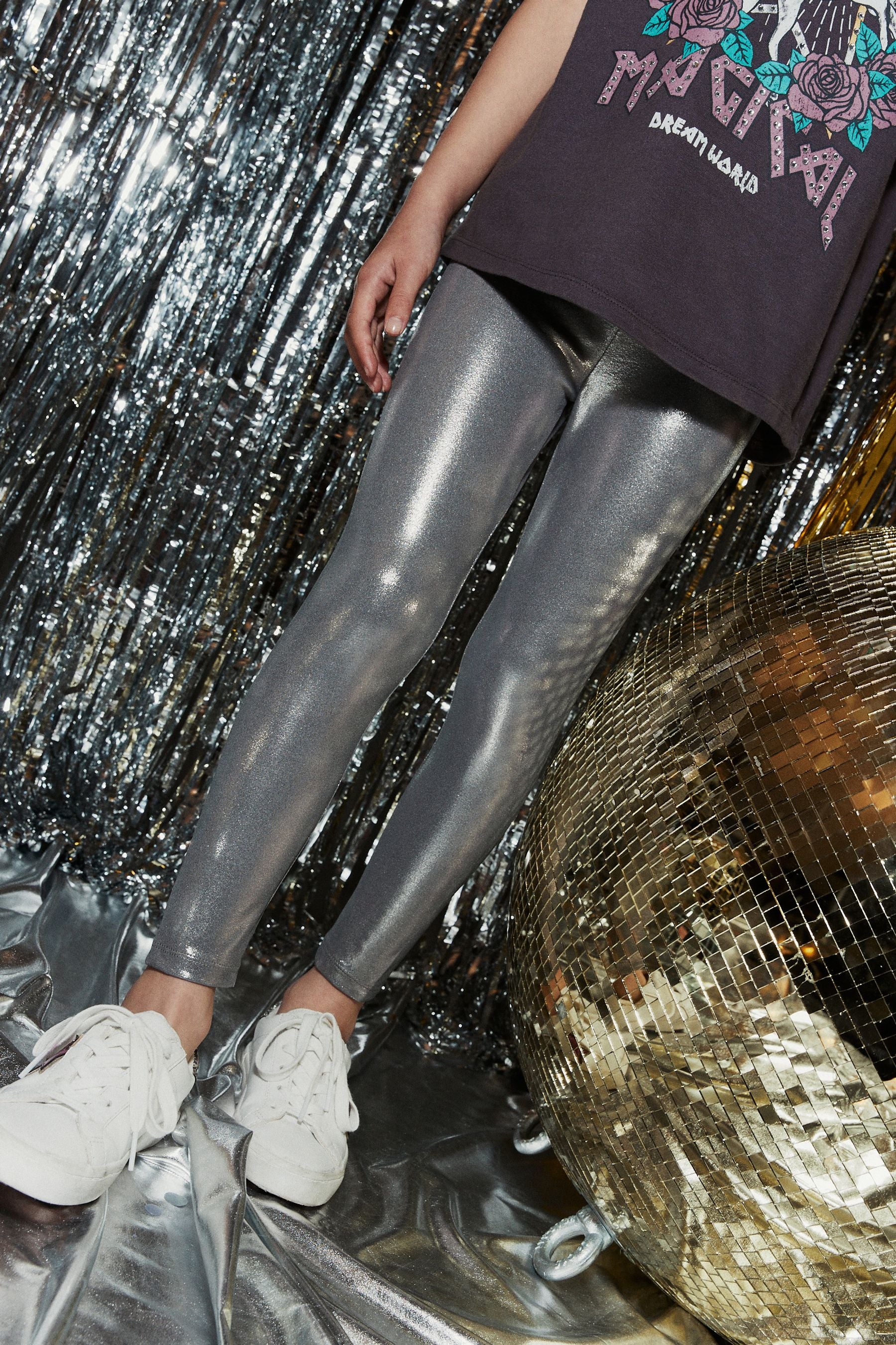 Silver Metallic High Shine Shiny Coated Leggings (3-16yrs)