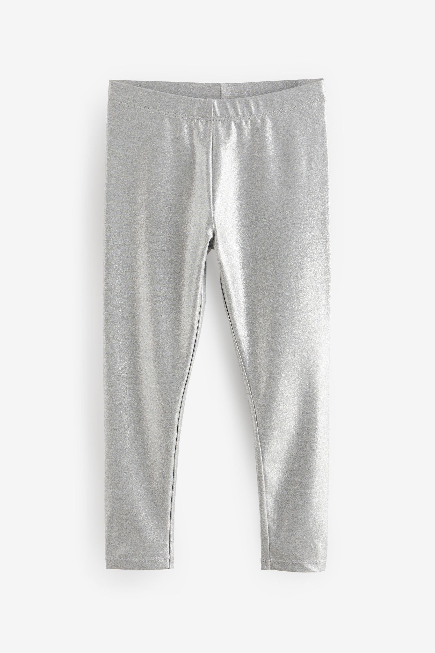 Silver Metallic High Shine Shiny Coated Leggings (3-16yrs)