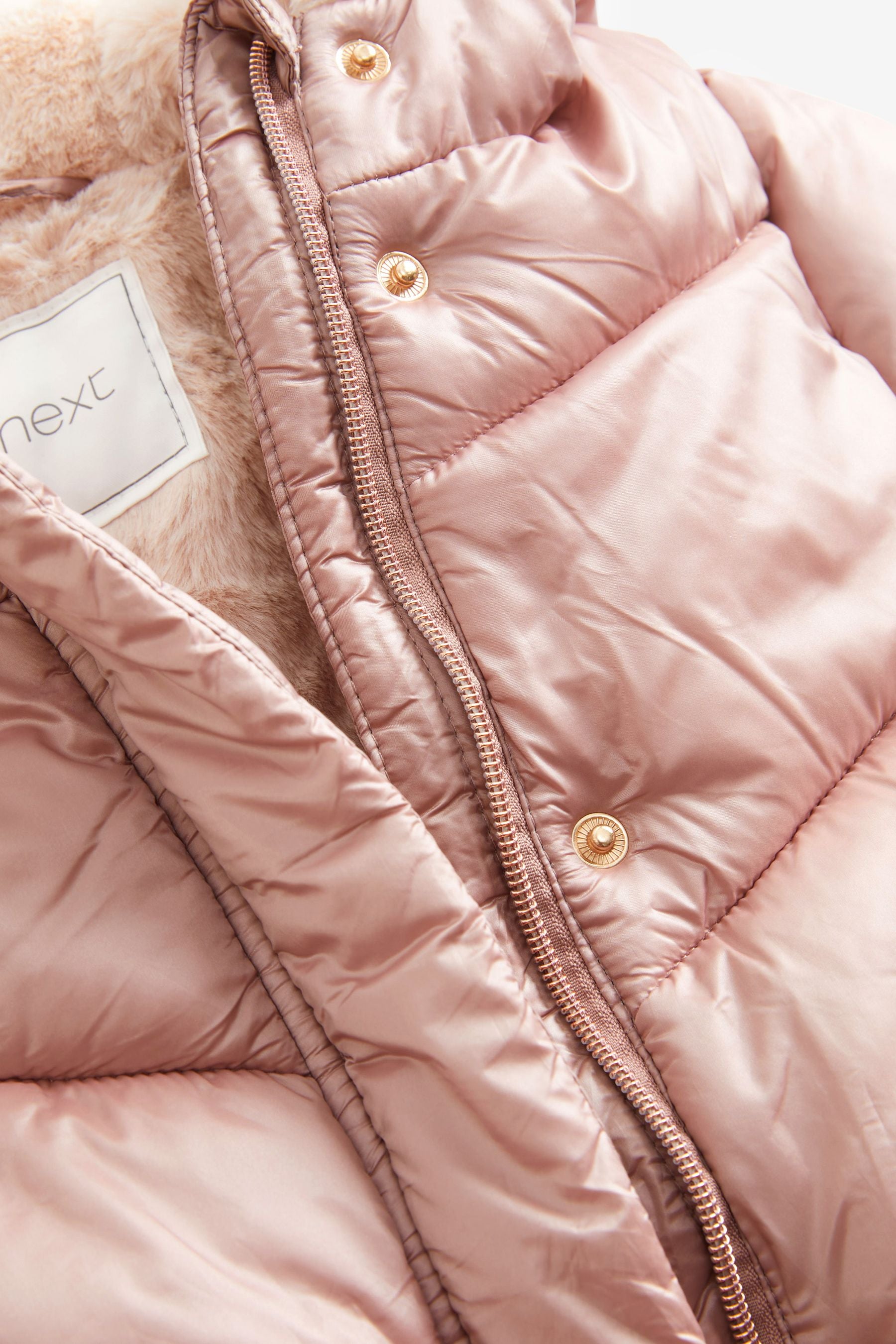 Pink Metallic Faux Fur Hood Padded Coat (3mths-7yrs)