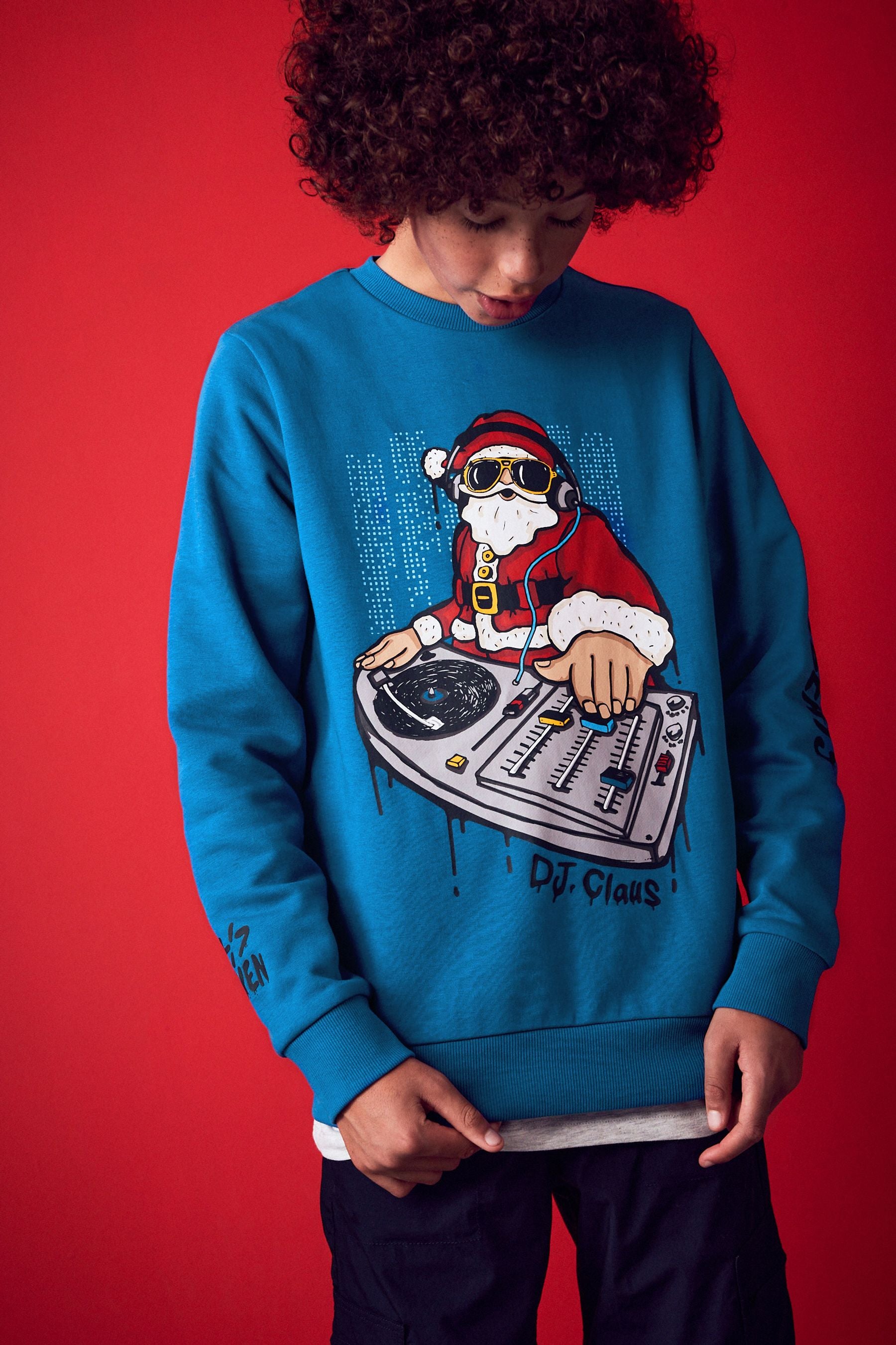 Blue Santa Christmas Sweatshirt (3-16yrs)