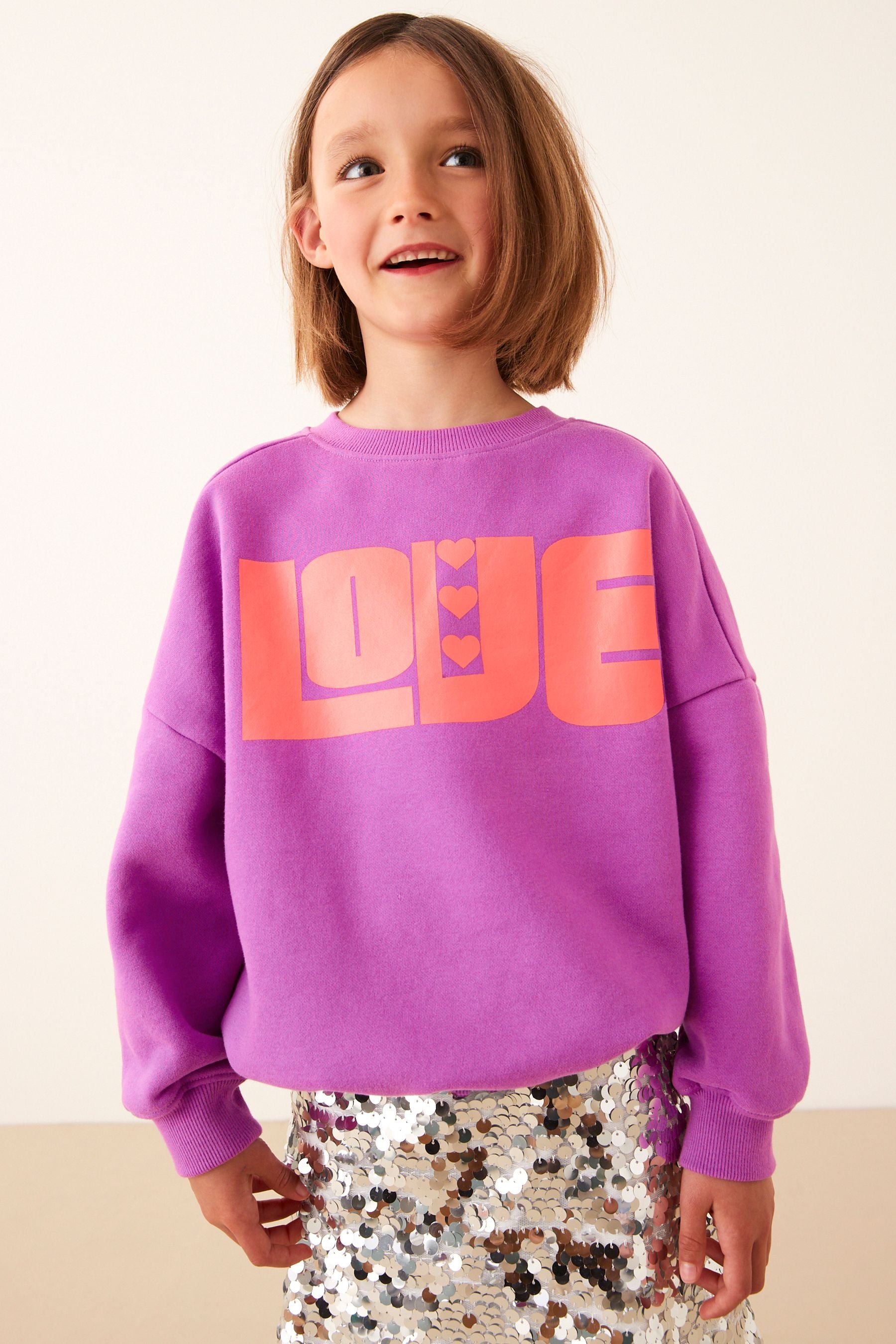 Purple Happy Oversized Slogan Long Sleeve Sweatshirt (3-16yrs)