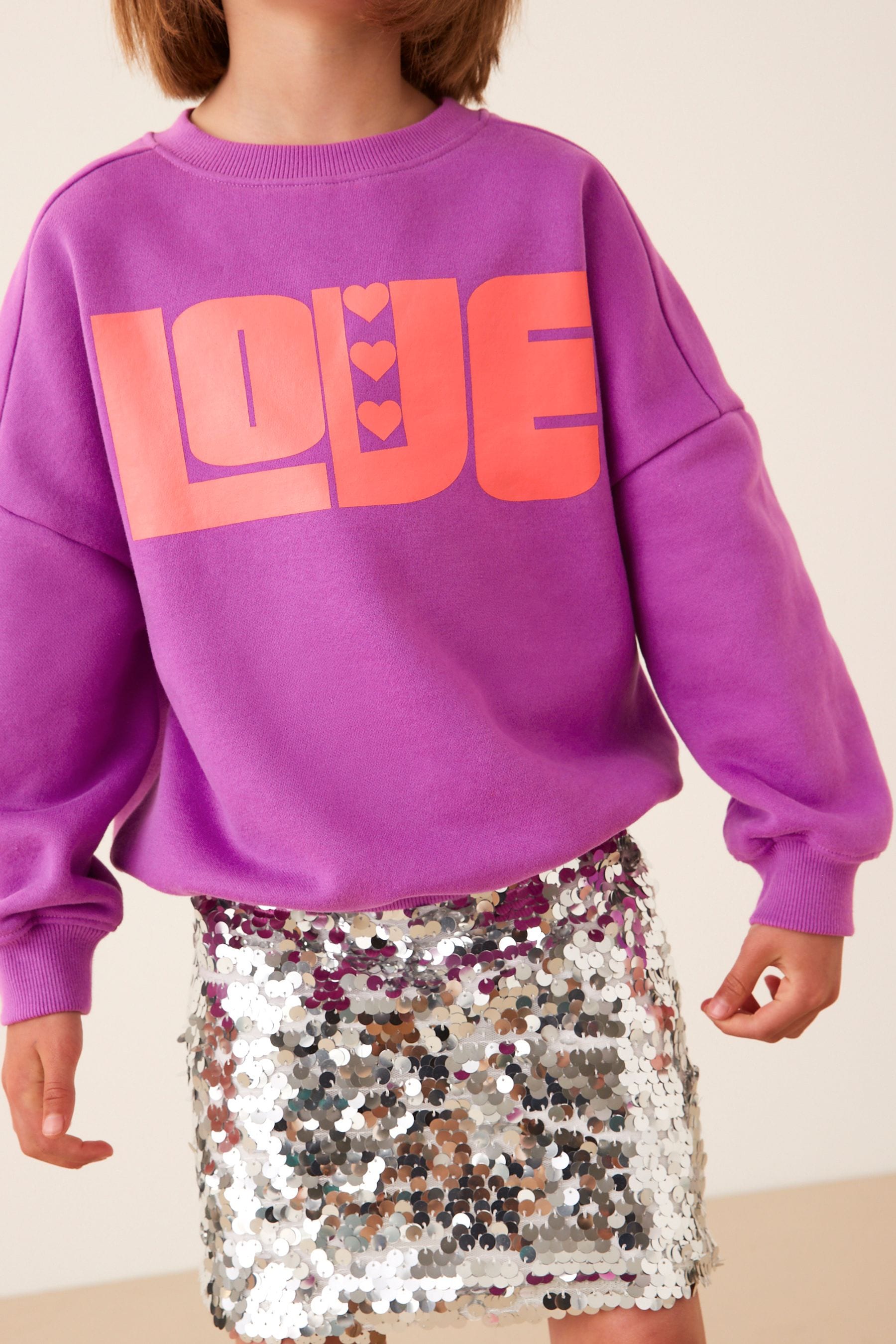 Purple Happy Oversized Slogan Long Sleeve Sweatshirt (3-16yrs)