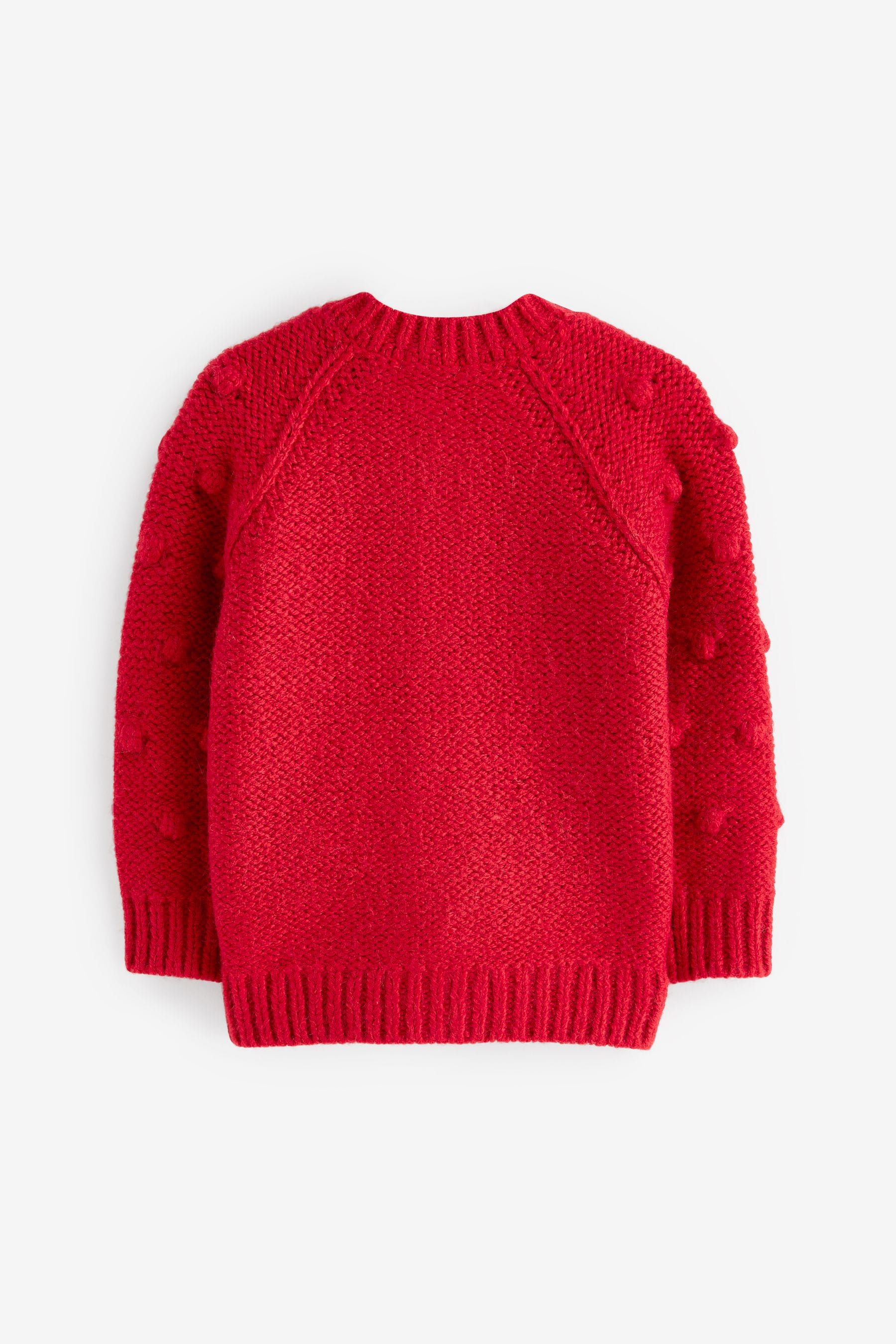 Red Chunky Knit Bobble Cardigan (3mths-10yrs)