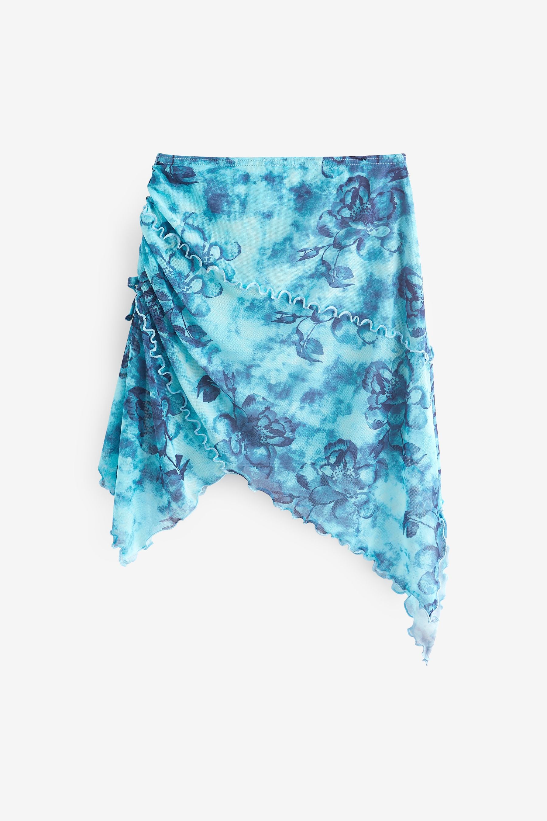 Multi Blue Floral Printed Asymmetric Skirt (3-16yrs)