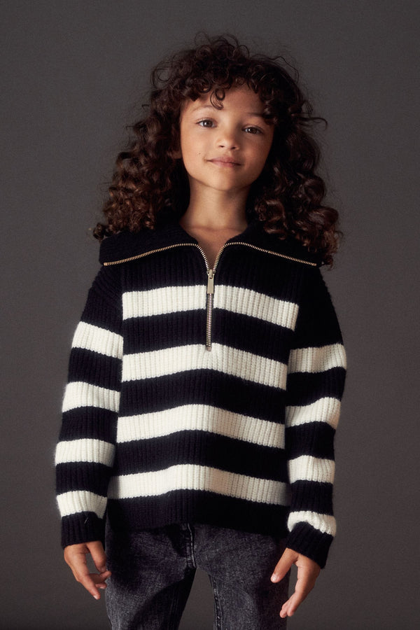 Black/White Half Zip Boxy Jumper (3-16yrs)