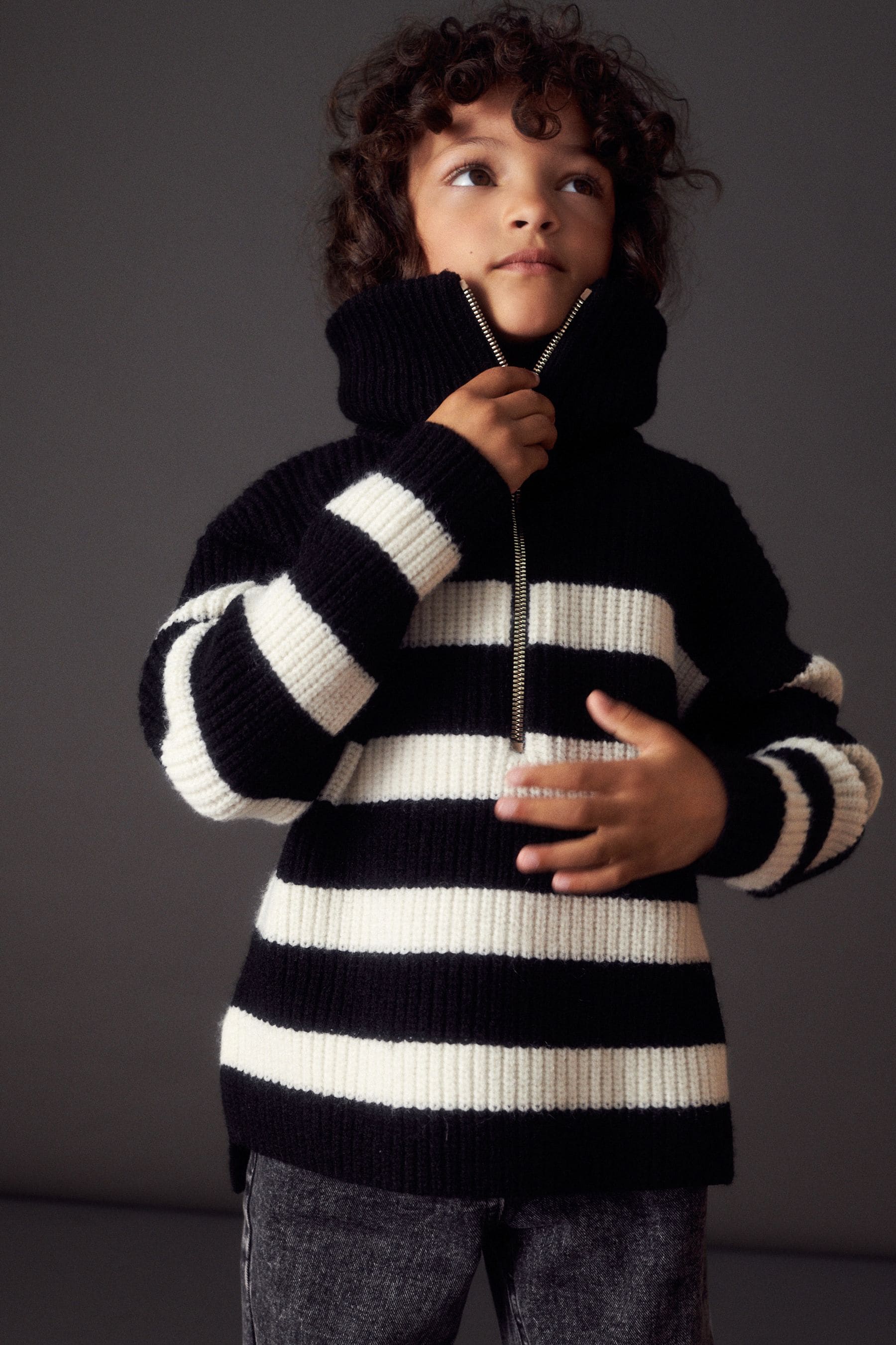 Black/White Half Zip Boxy Jumper (3-16yrs)