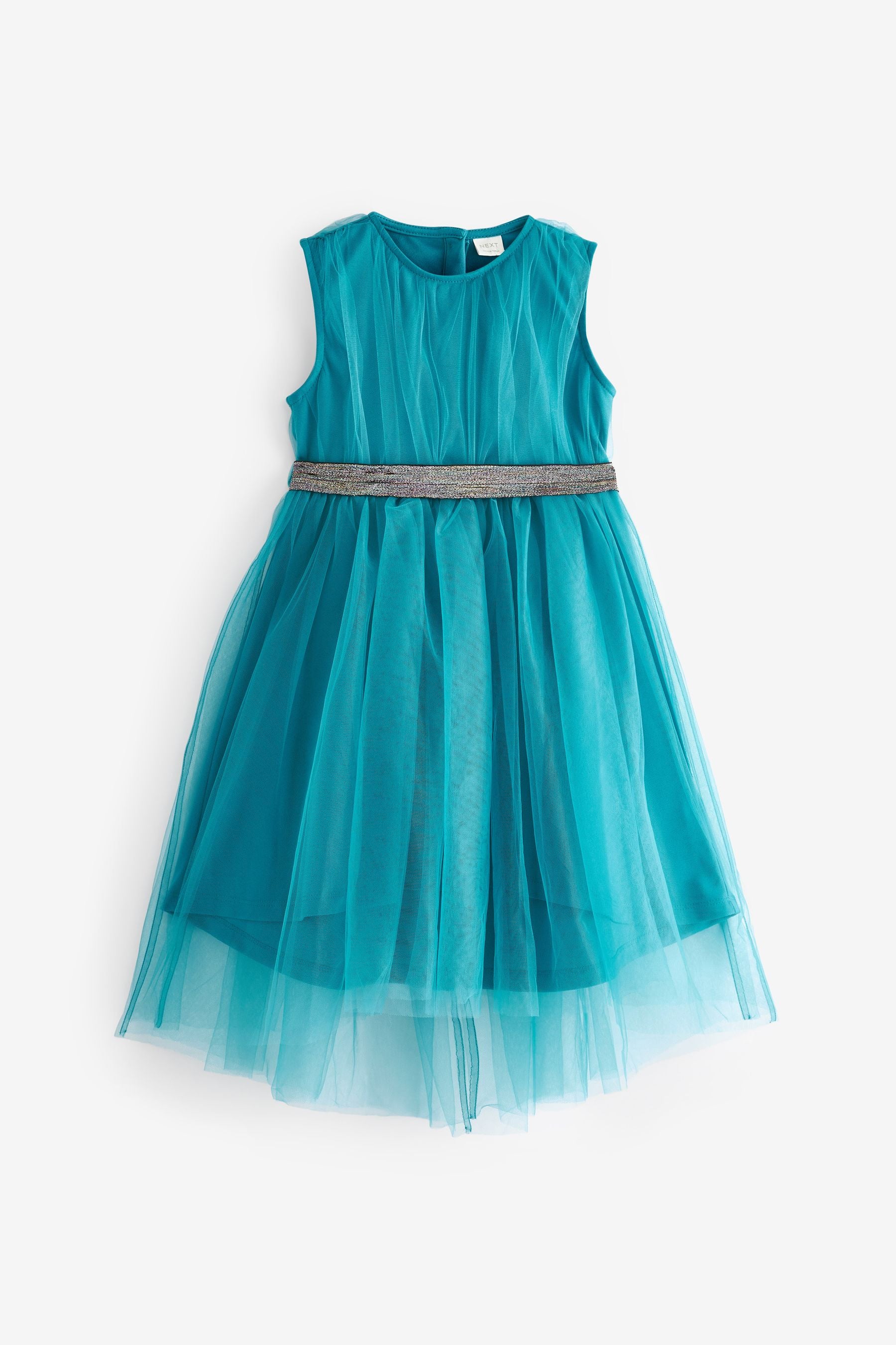 Teal Green Mesh Tie Back Party Dress (3-16yrs)