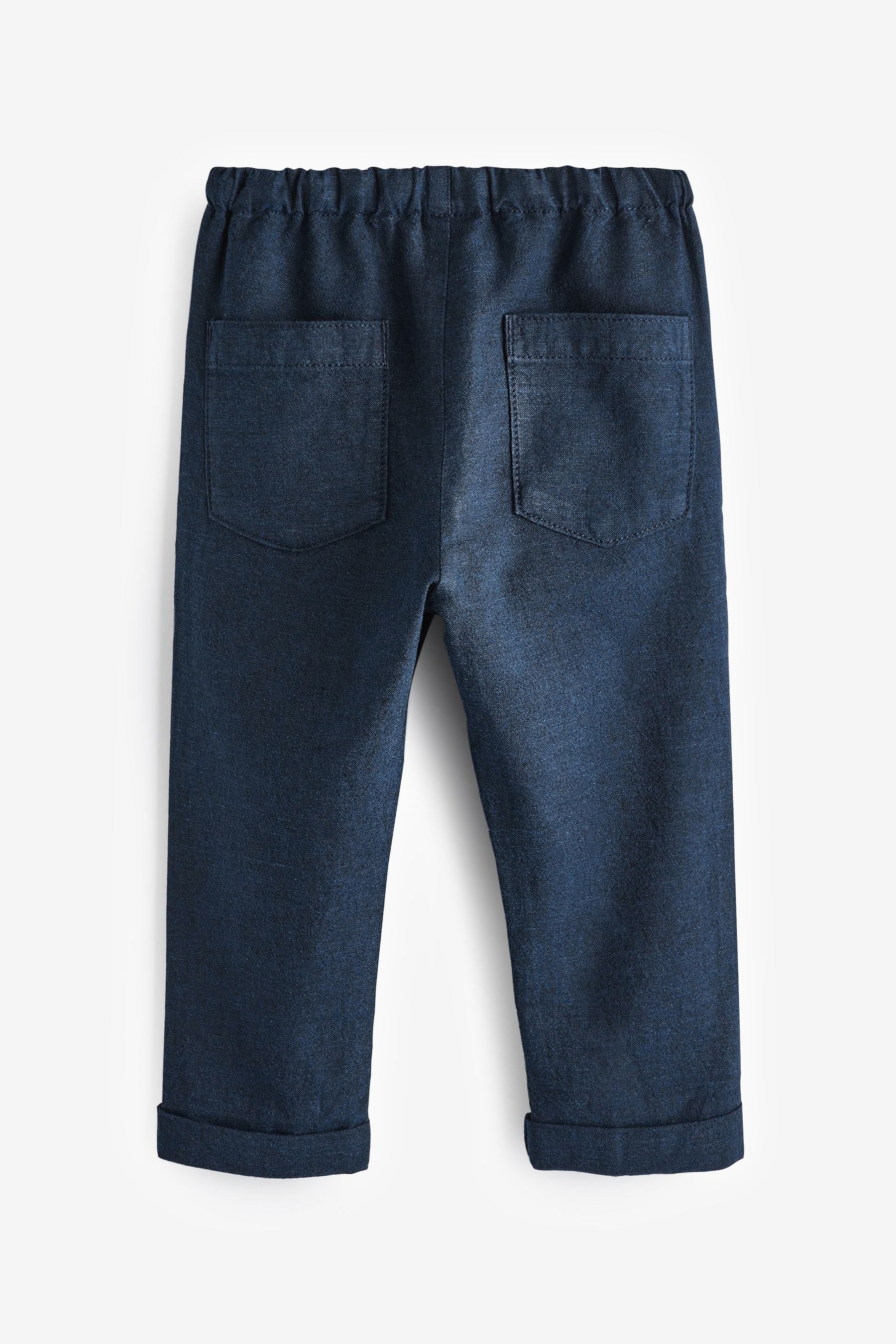 Navy Linen Blend Pull-On Trousers (3mths-7yrs)