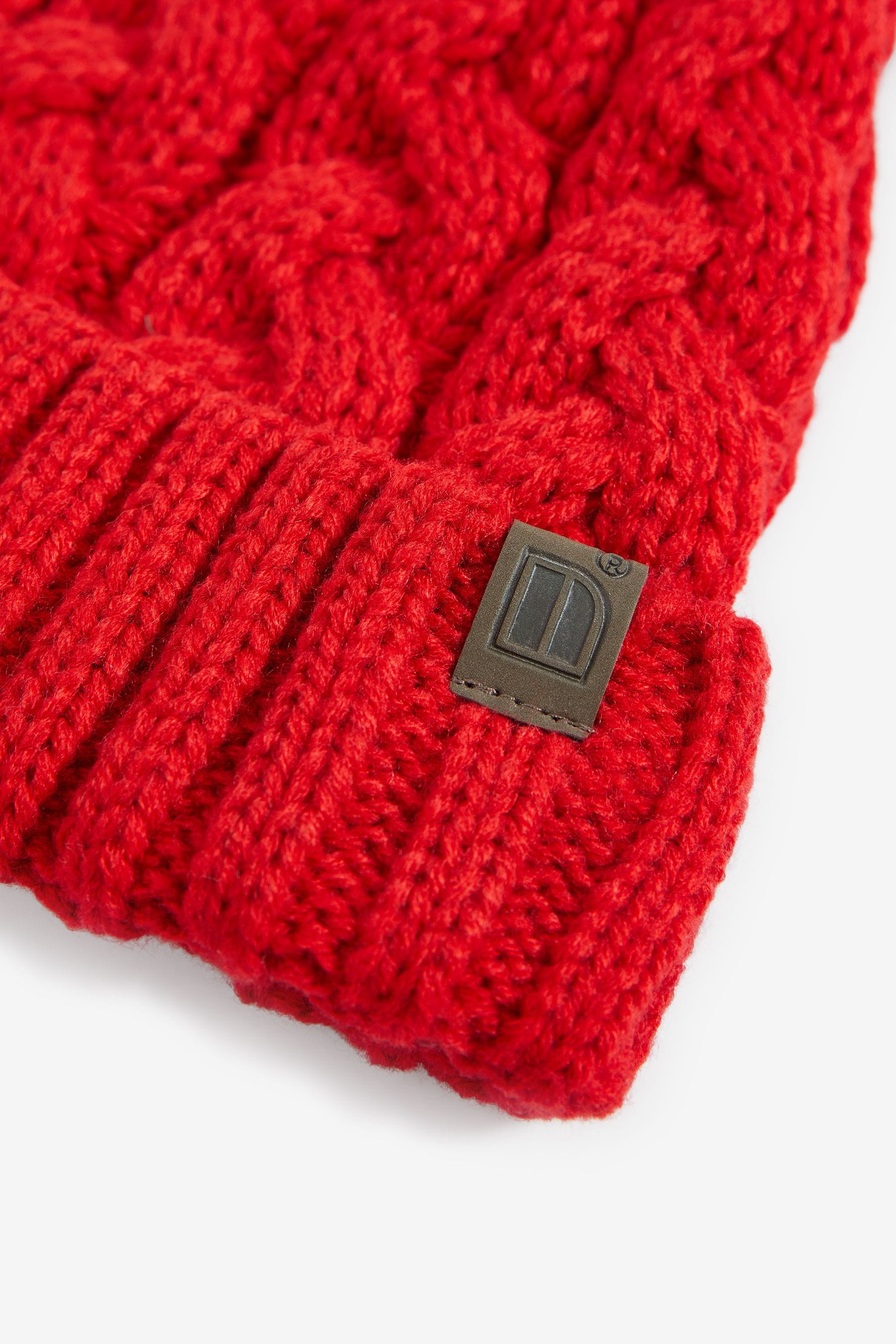 Red Knitted Cable Pom Hat (1-16yrs)