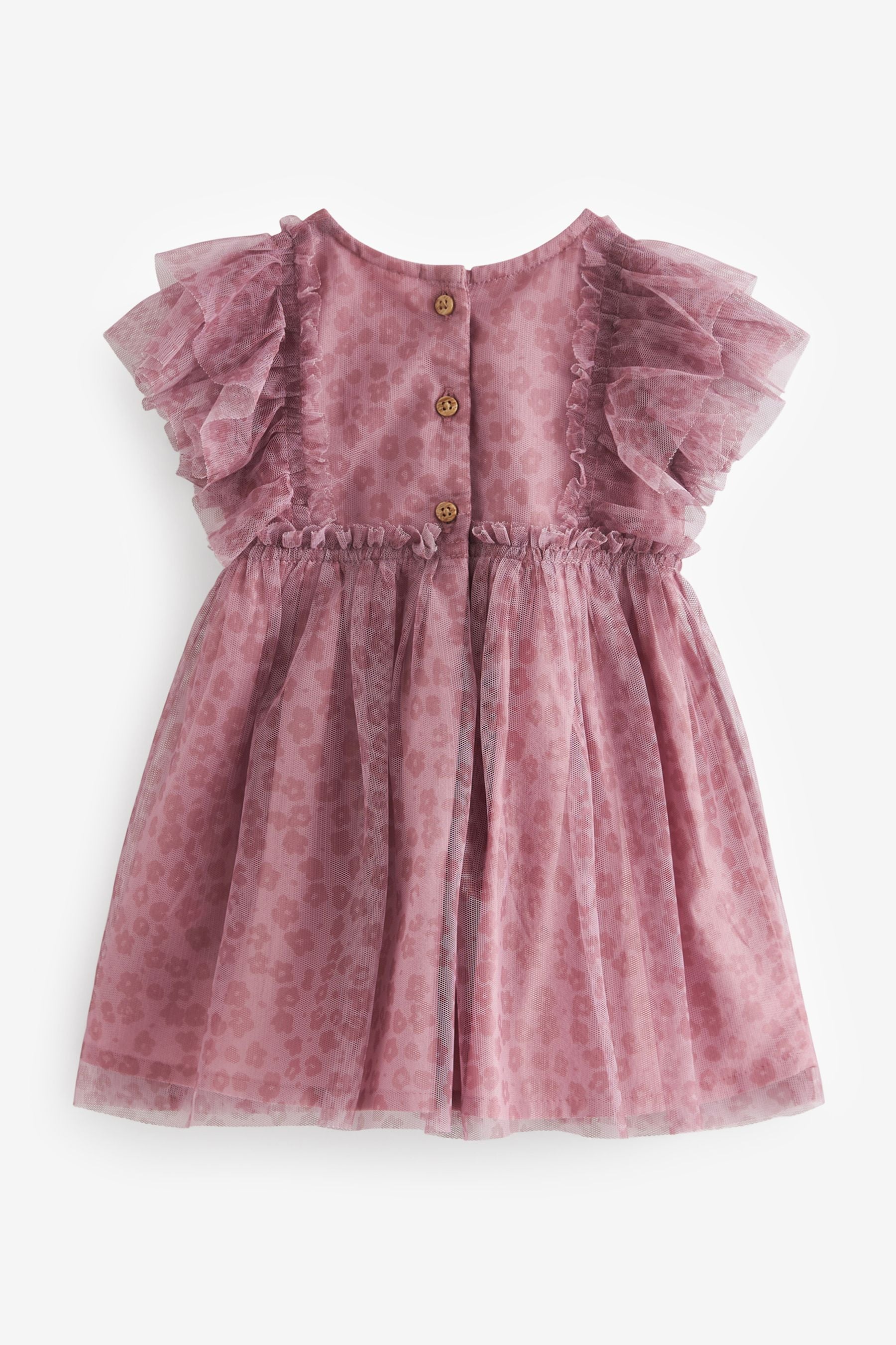 Dark Pink Frill Sleeve Mesh Party Dress