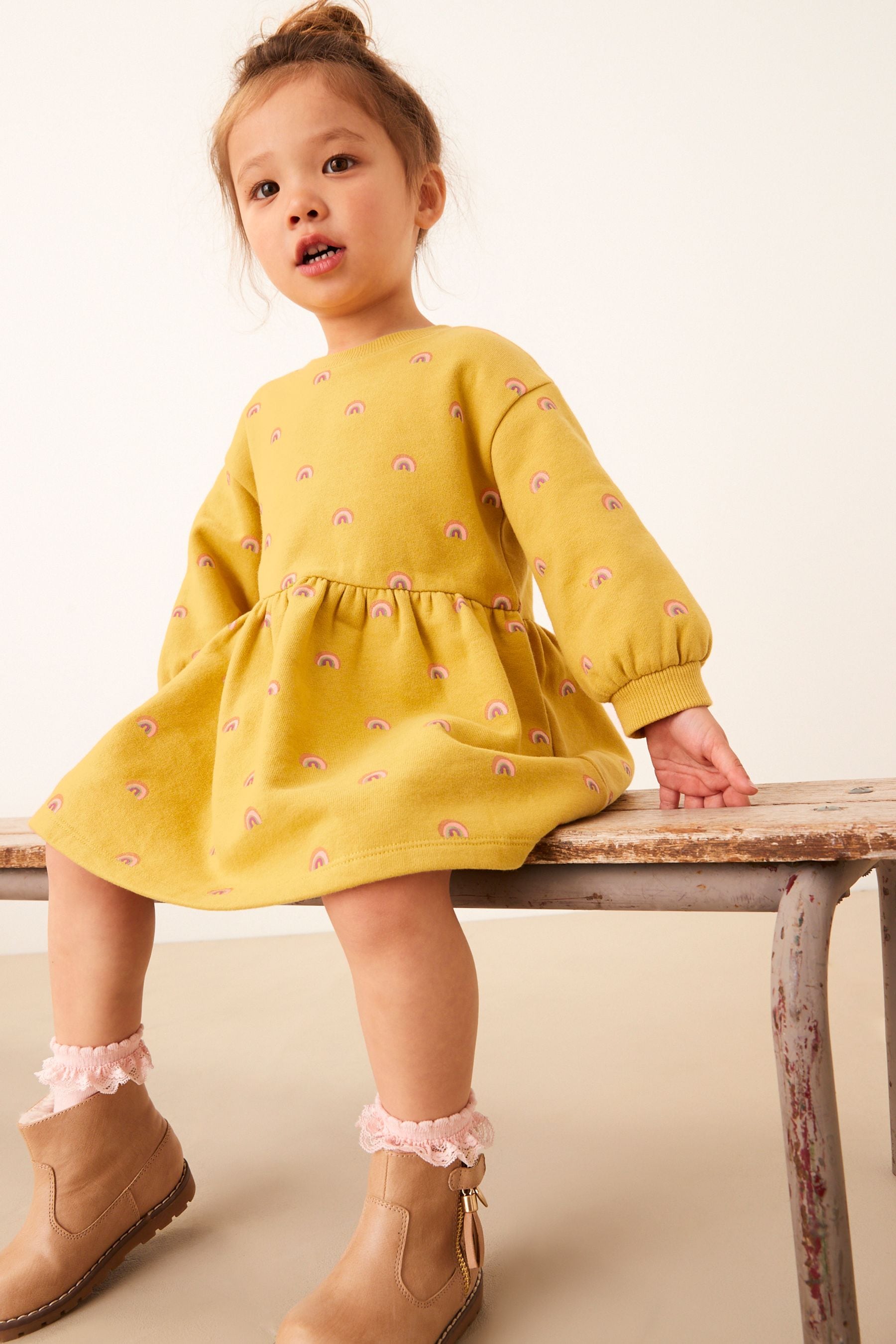 Ochre Rainbows Printed Sweat Dress (3mths-7yrs)