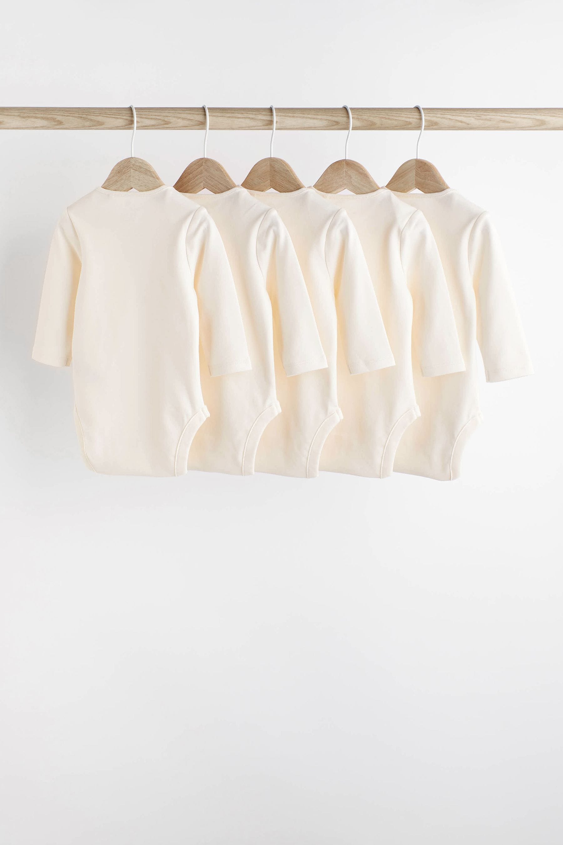 Cream Essential Baby Long Sleeve Bodysuits 5 Pack